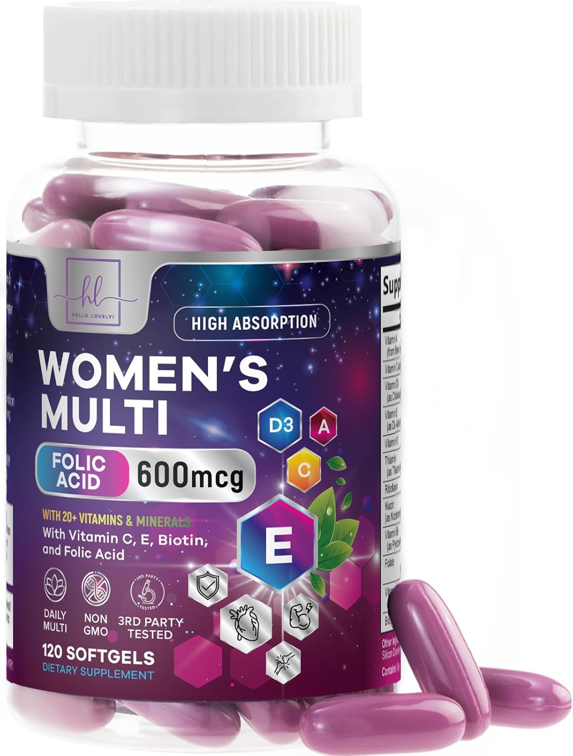 Multivitamin For Women – Complete Daily Woman’s Multivitamins with Biotin, Calcium, Folic Acid, Iron, Zinc, Vitamin A, C, D, E & B Vitamins, Women’s Hair Skin and Nails Supplements – 120 Softgels