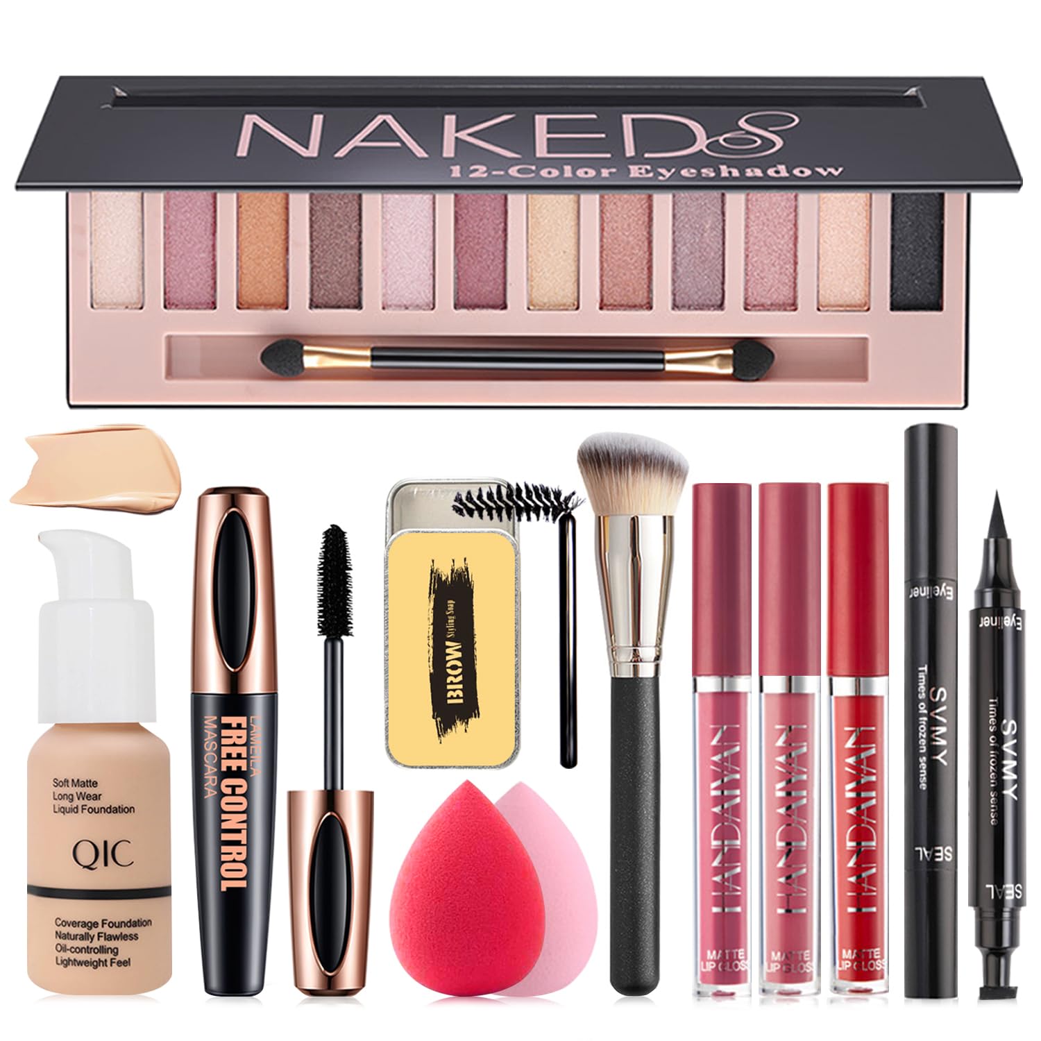 All in One Makeup Kit for Women Full Kit – Travel Make Up Gift Set Includes Eyeshadow, Foundation, Lipstick Set, Eyebrow Soap, Eyeliner Stamp, Mascara, Brush, Sponges – Ideal for Daily Wear & Gifting