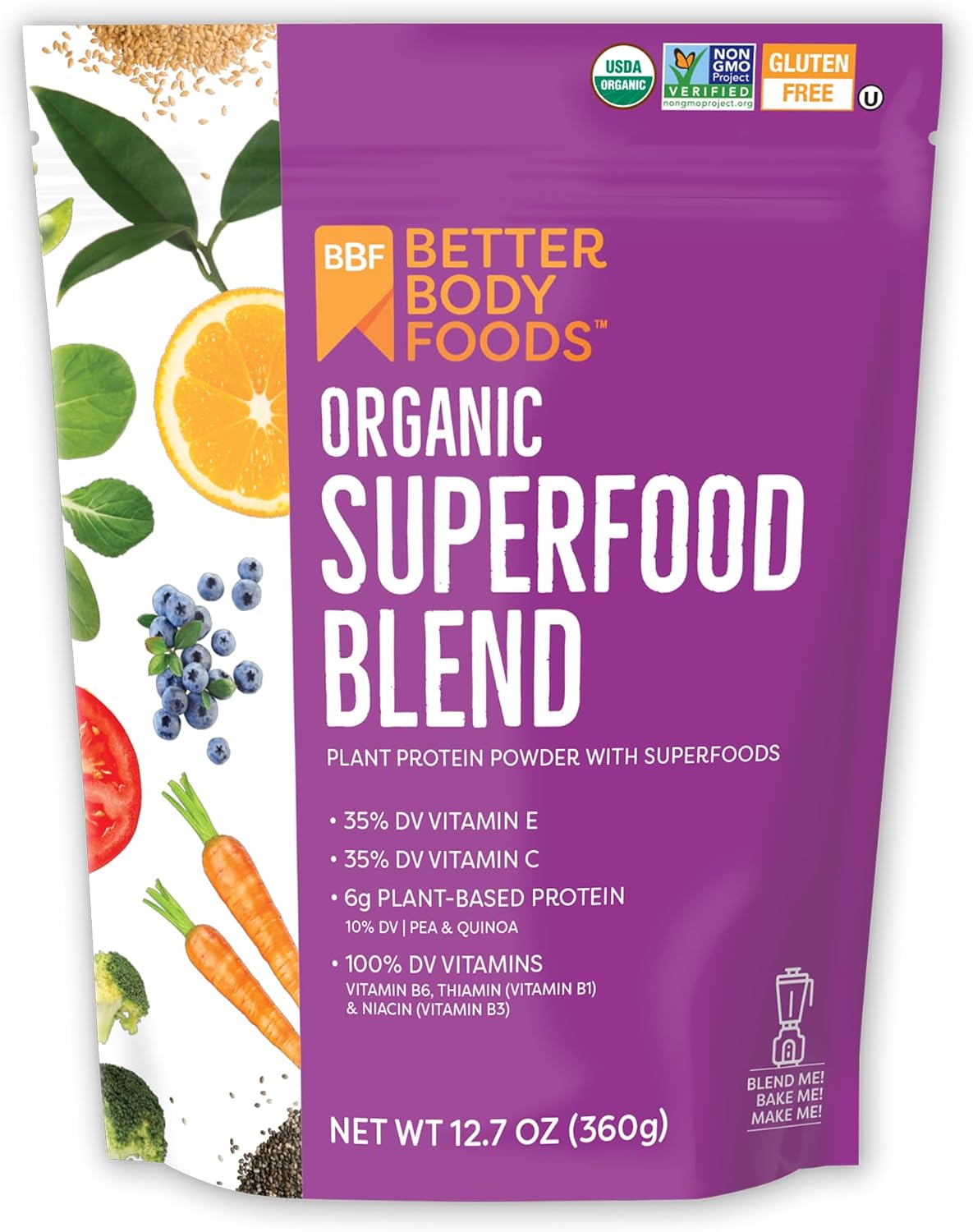 BetterBody Foods Organic Superfood Powder with Protein, Vitamins C, E, and B12 (12.7 oz.)