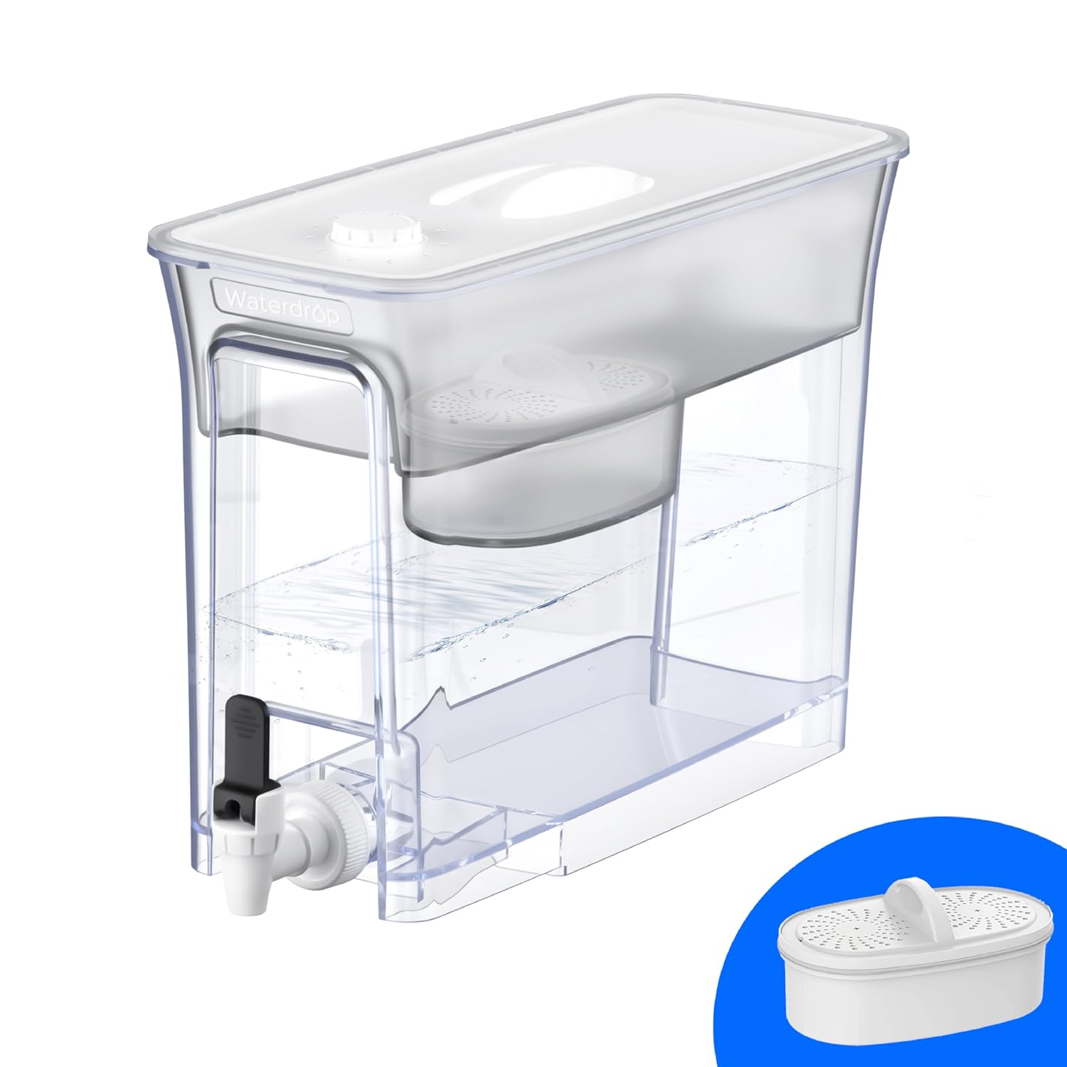 Waterdrop WFD-40W-L Water Filter Dispenser, 35-Cup Large Capacity, 200-Gallon Long-Life, Faster Filtration, Reduces Chlorine, PFOA/PFOS and More, BPA Free, White