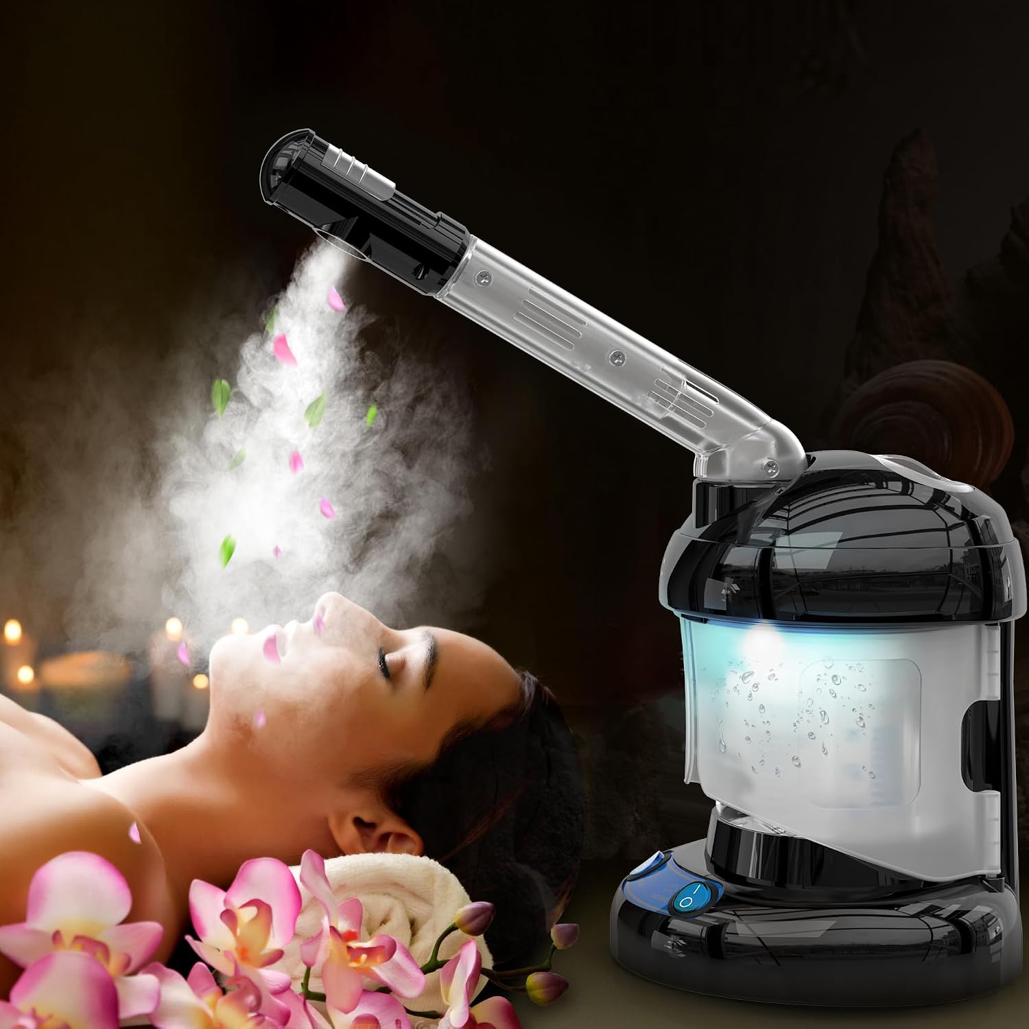 Facial Steamer – Ozone Steamer with Extendable Arm – Professional Nano Ionic Facial Steamer for Deep Cleaning – Portable for Personal Care Use at Home or Salon