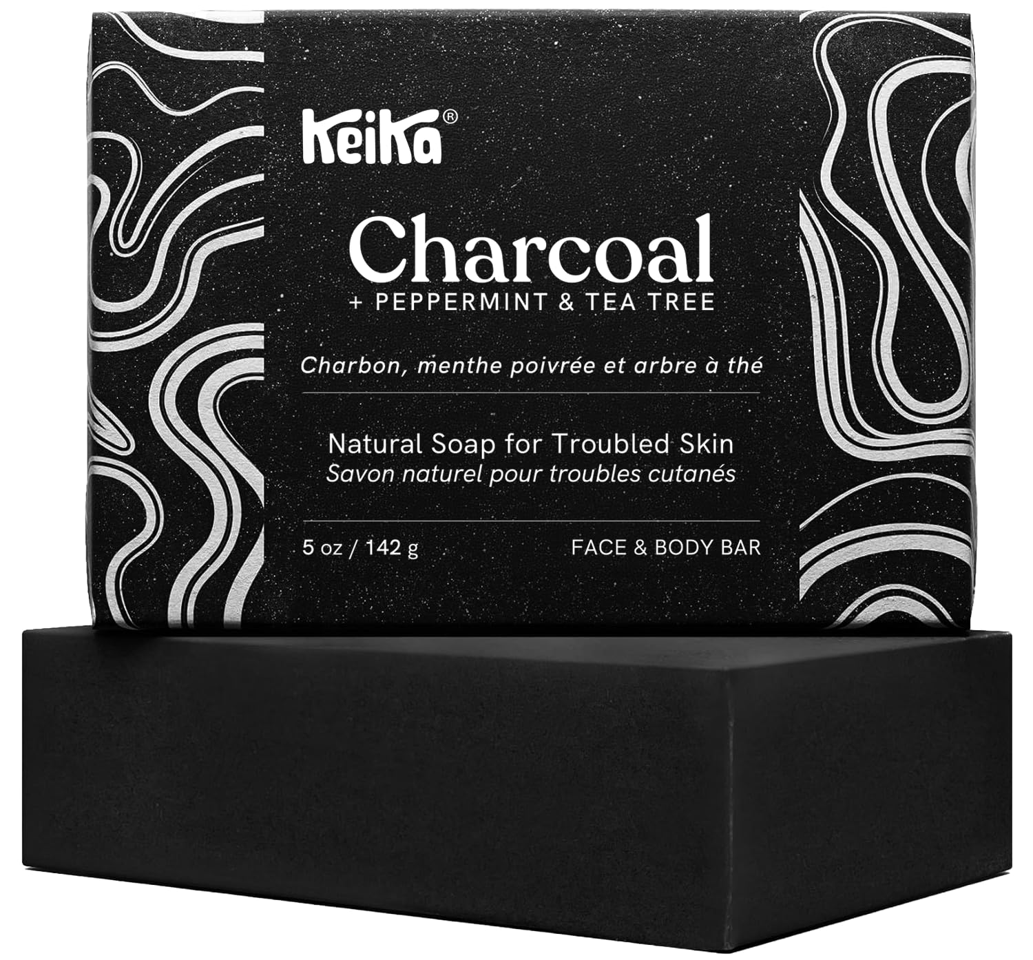 Keika Charcoal Black Soap Bar for Eczema, Psoriasis, Face, Body, Men Women Teens with Oily Skin, 5 oz.