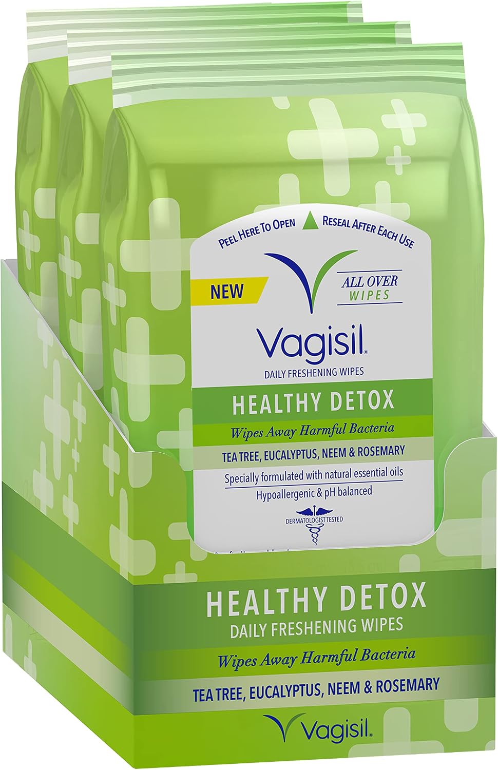 Vagisil Wipes for All Over Cleaning, Health Detox, Formulated with Essential Oils, 20 Wipes in a Re-Sealable Pouch (Pack of 3)