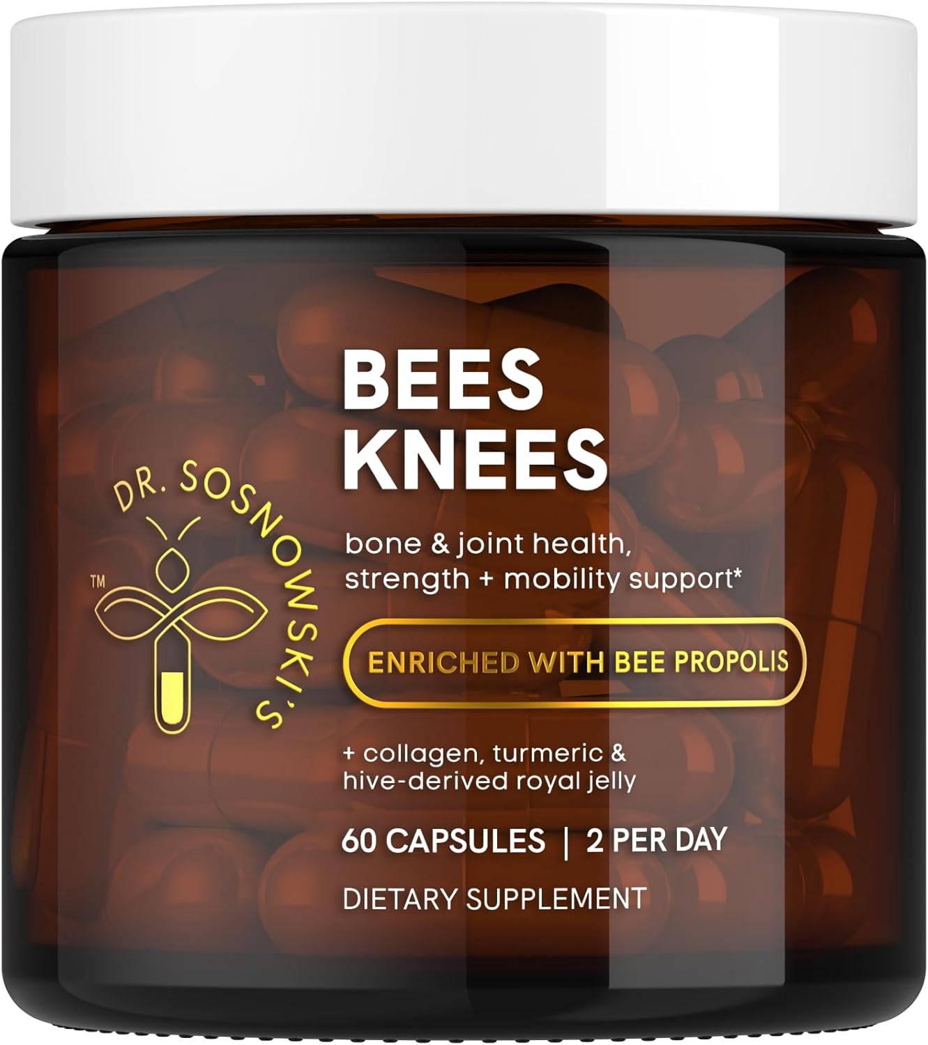 Dr Sosnowski’s Bees Knees Bone Health | Ultimate Support for Inflammation Relief, with Collagen, Vitamin C, Turmeric and Bee Propolis | Vegetable Capsules, 60ct