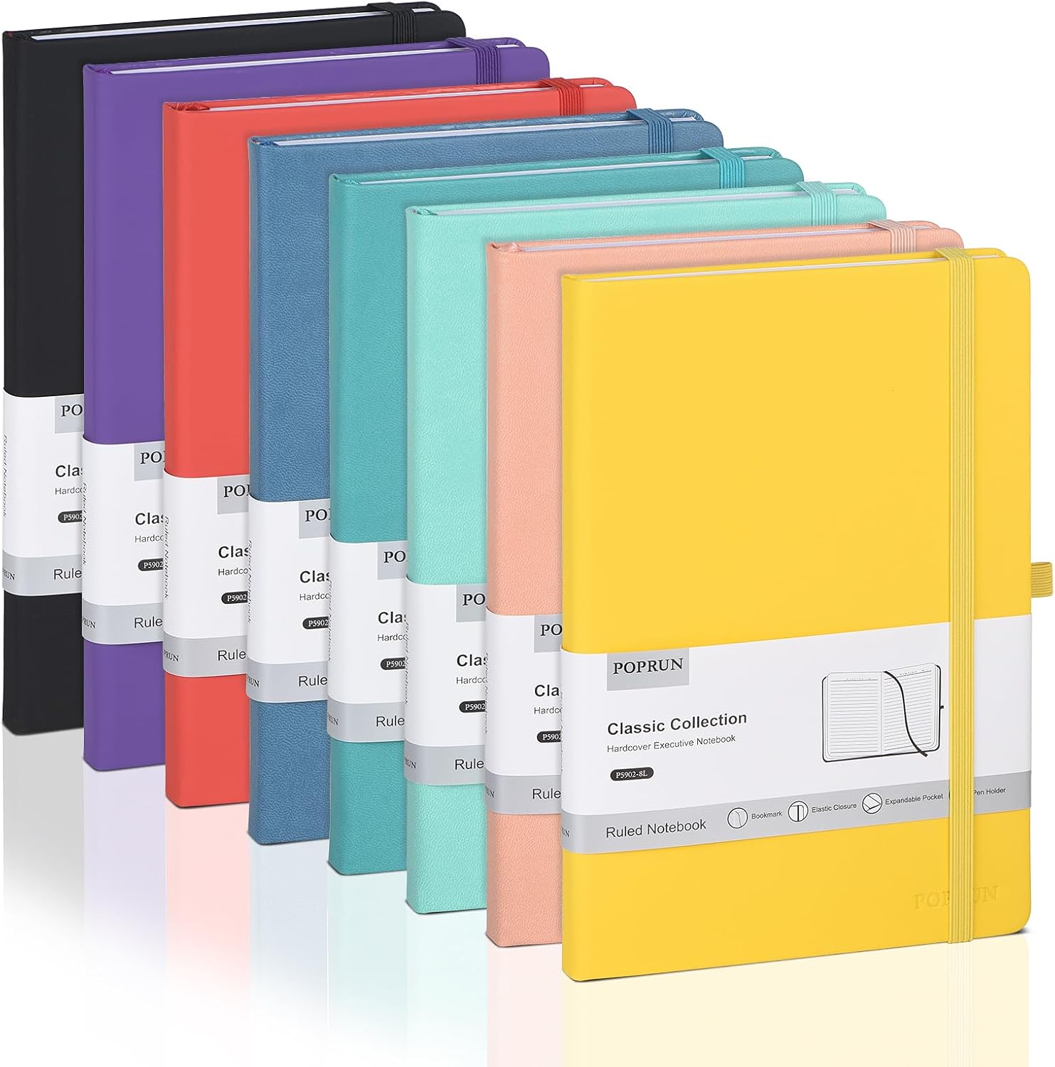 POPRUN Lined Journal Notebook 8 Pack, A5 College Ruled Hardcover Notepad 5.5″ x 8.3″ 240 Pages, A5 Medium PU Leather Notebooks for Office, School Supply, Note Taking, Business, Multicolored