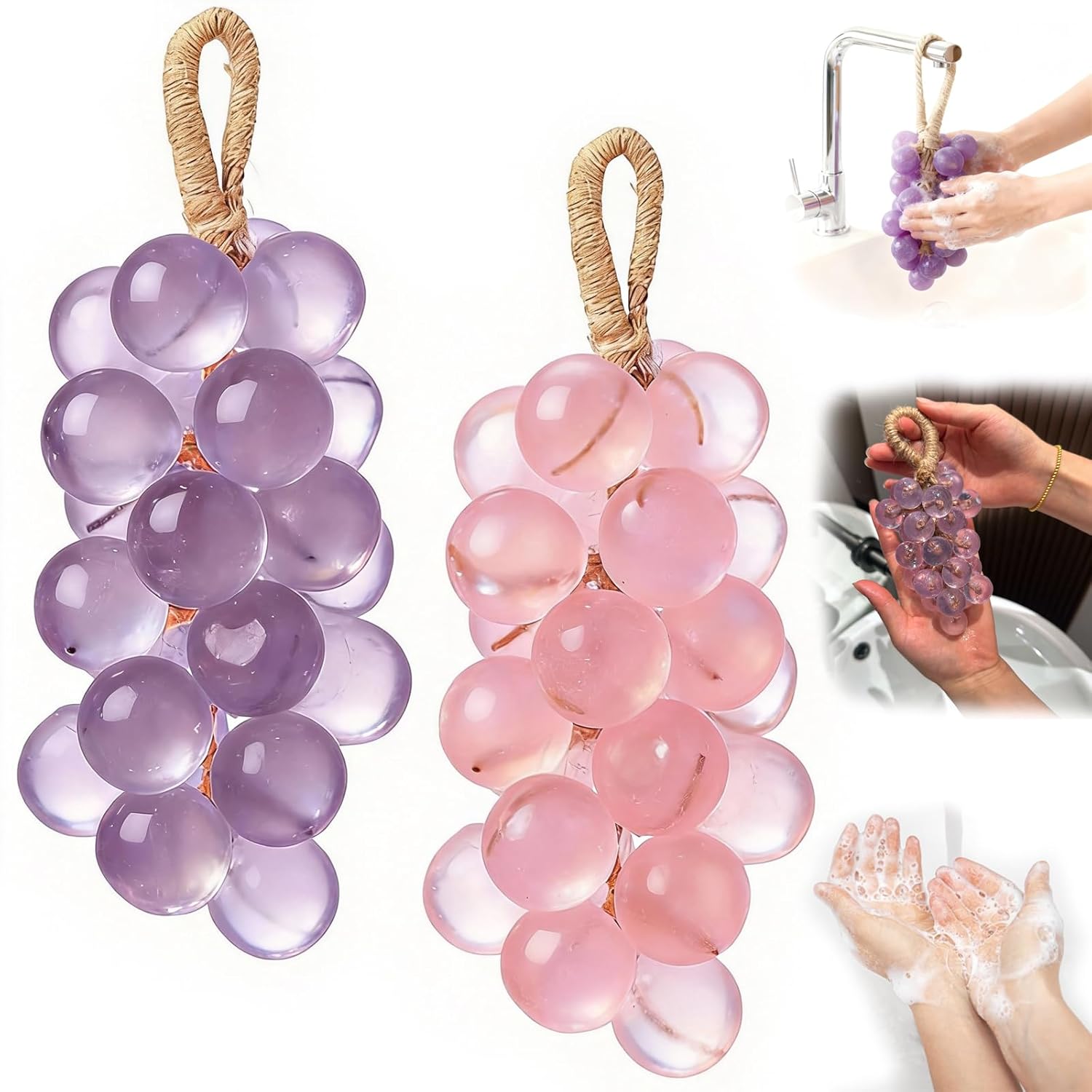 KUNAL 2 PCS Grape Soap On A Rope,Handmade Grapes Cluster Shaped Soaps,Natural Cold Process Artisan Soaps for Hand Wash, Bath, Fresh Air Women Men