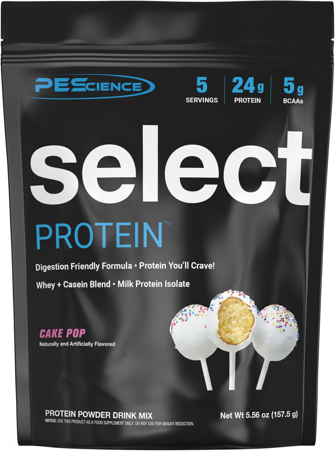PEScience Select Protein Powder, Whey and Casein Blend, Lean Protein Powder for Women and Men, Low Calorie, Low Carb, Keto Friendly, Gluten Free, Cake Pop – 5 Servings