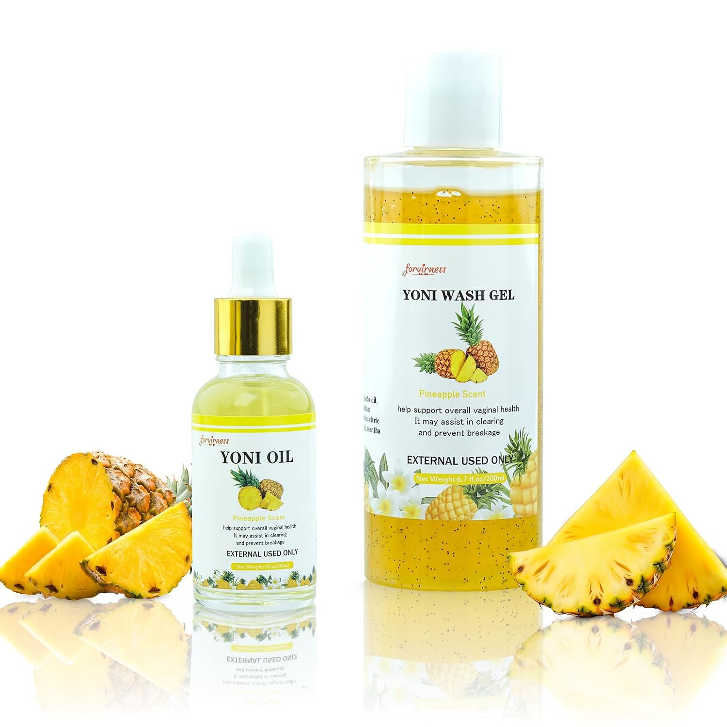 Natural Yoni Wash Yoni Oil Set, Feminine Wash for Women ph Balance, 1 fl.oz Feminine Oil & 6.7 fl.oz Intimate Wash – Pineapple Scent