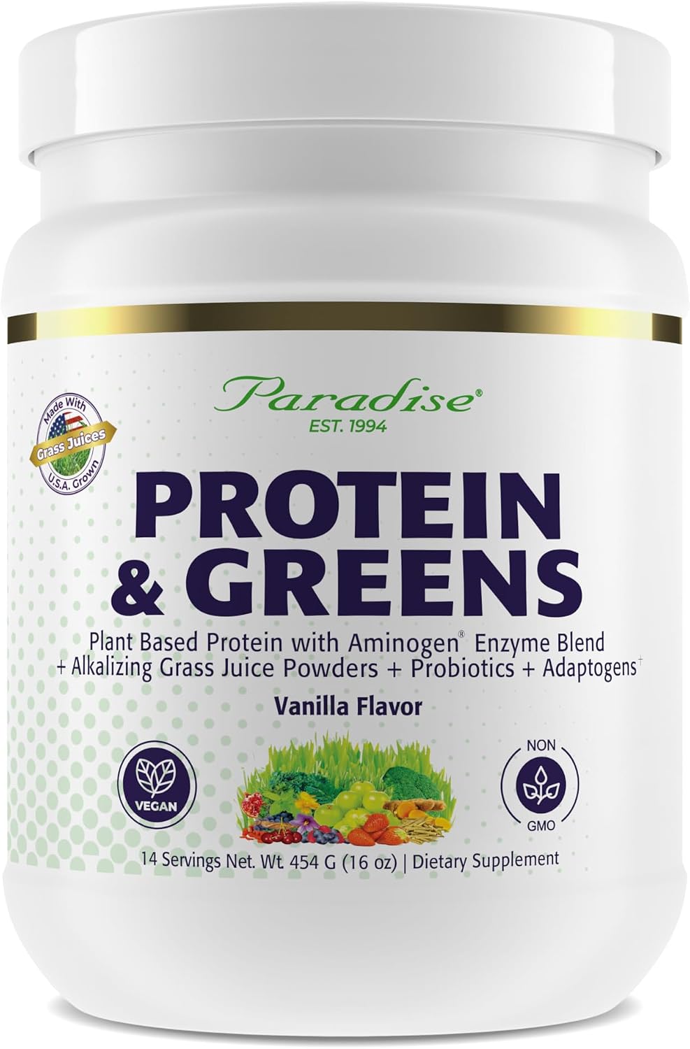 Paradise Herbs ORAC Energy Proteins & Greens Powder, Antioxidant Power of 24 Servings of Fruits & Vegetables in 1 Scoop + 20g Protein, Vanilla, 14 Servings