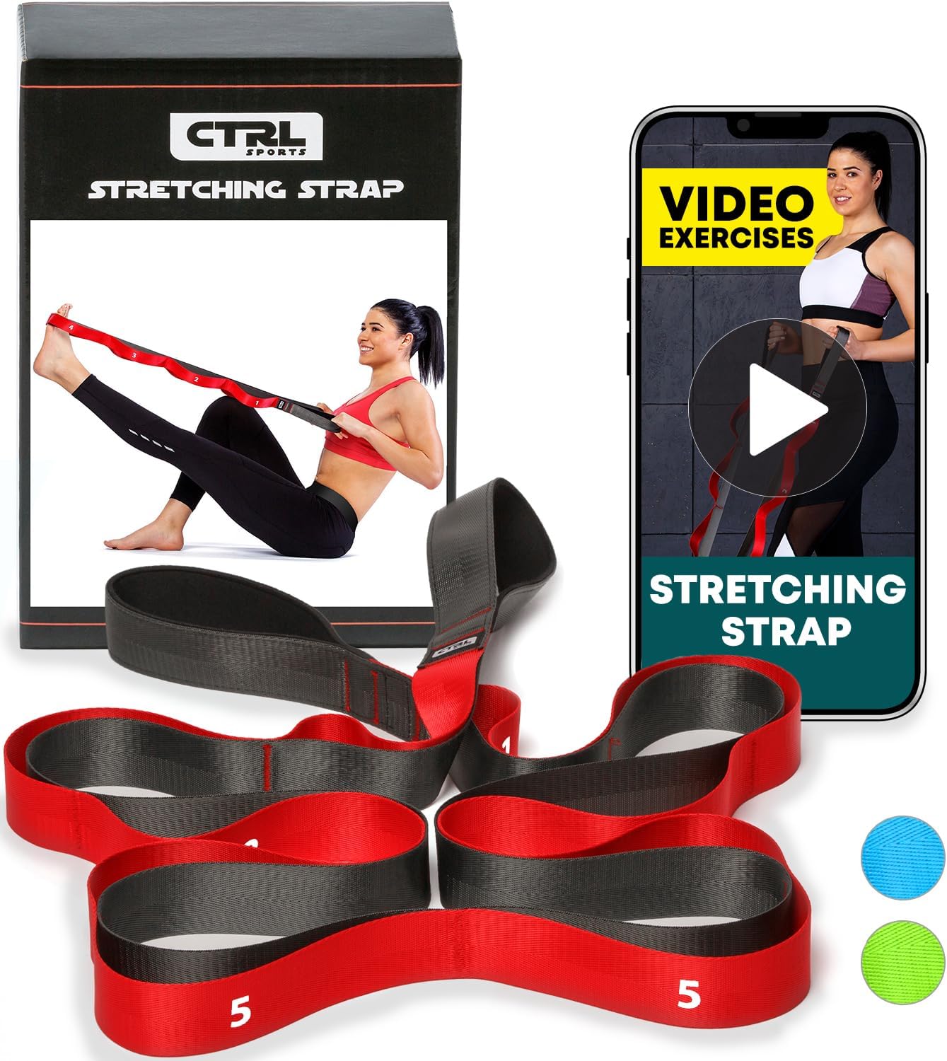 Stretching Strap with Loops – Non Elastic Stretch Band for Physical Therapy, Yoga Strap for Stretching Equipment, Stretch Bands for Exercise and Flexibility – Fascia, Hamstring & Leg Stretcher Belt