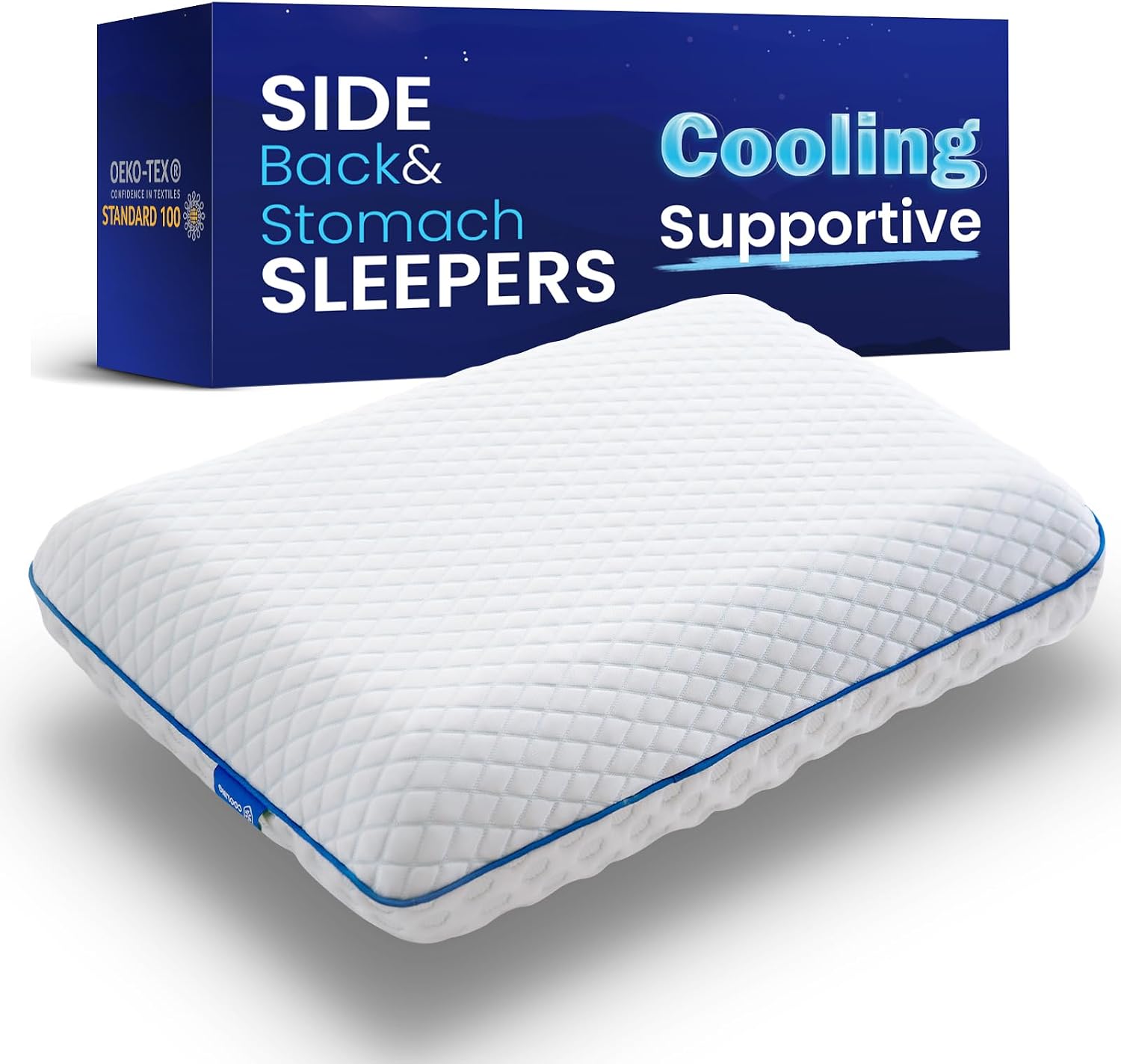 Cooling Gel Memory Foam Pillows for Sleeping Standard Size, Bamboo Rayon Bed Pillow for Back Side Sleeper, Medium Firm Contoured Support for Neck Shoulder Pain Relief, Washable Breathable Dorm Twin XL