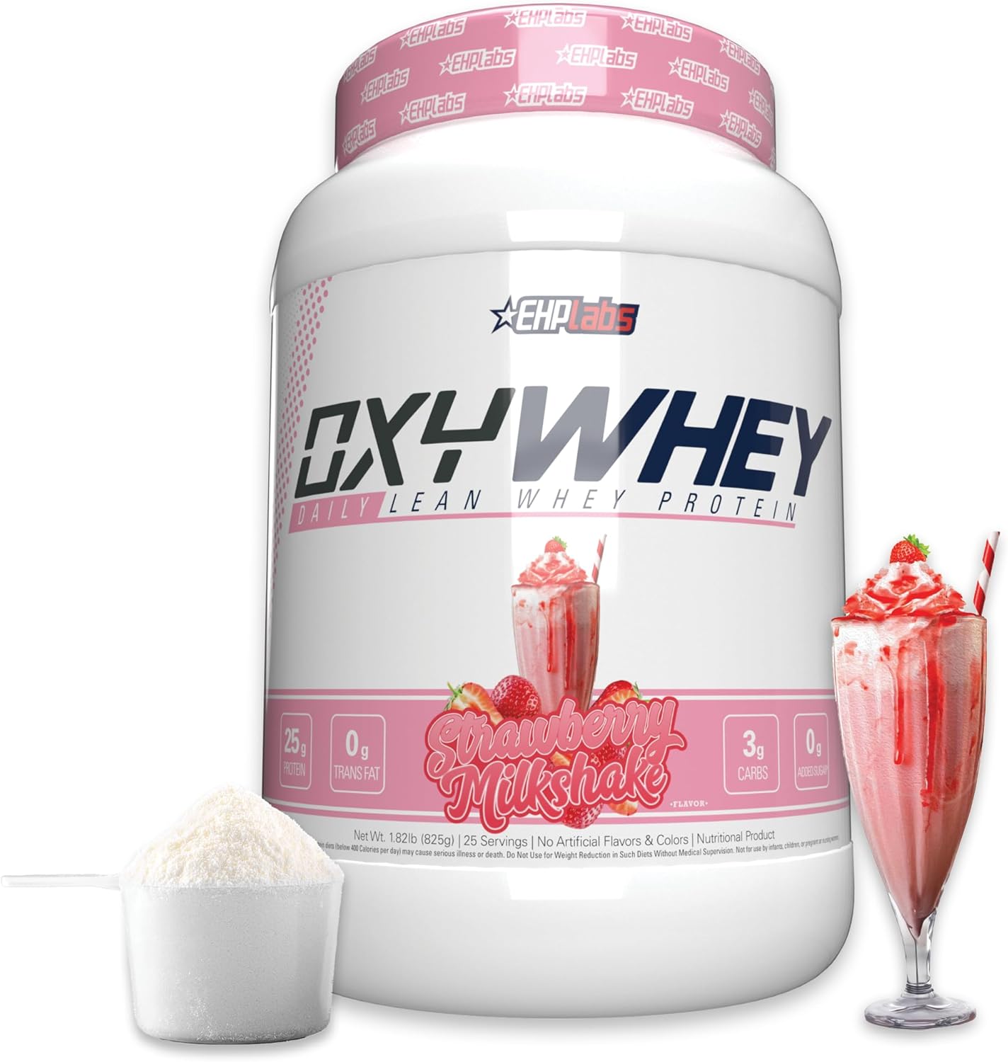 EHP Labs OxyWhey Whey Protein Isolate – 25g High Protein, Low Carb, Sugar Free Meal Replacement – Lean Whey Powder for Muscle Recovery – Non-GMO, Gluten Free – 25 Serves – Strawb. Milkshake
