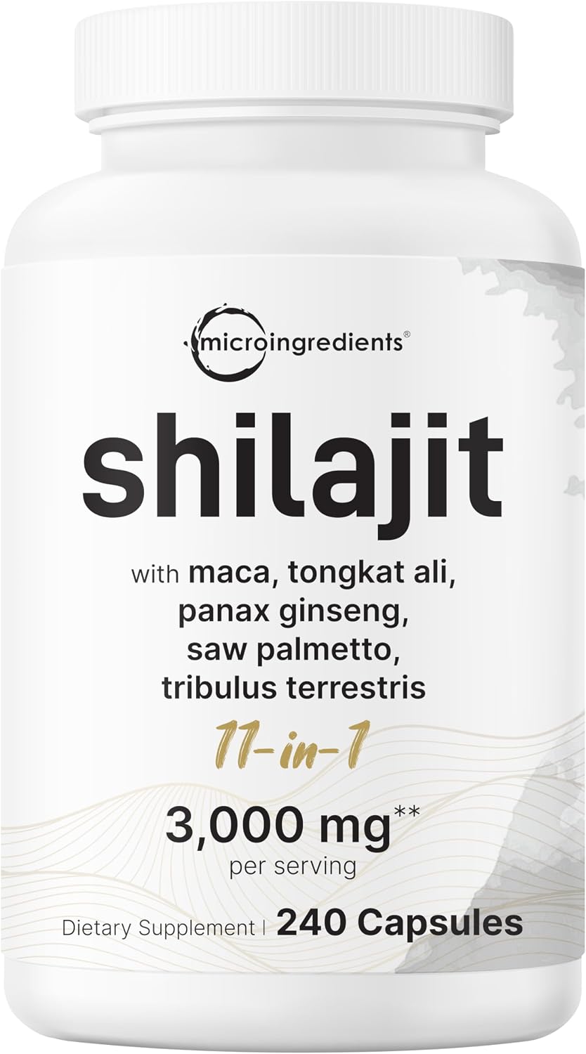 Micro Ingredients Shilajit 11‑in‑1 Complex for Men & Women, 240 Capsules – High Potency Shilajit Extract with Naturally Occurring Fulvic Acid – Maca Root, Tongkat Ali, Ginseng, Black Pepper & More