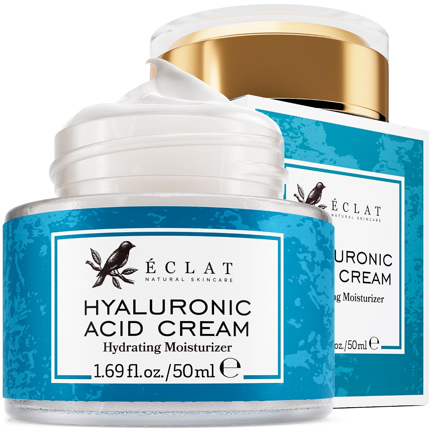 Eclat Skincare Hyaluronic Acid Cream – Hydrating Moisturizer with Ceramides & Vitamin B5 – Hyaluronic Acid Moisturizer for Soothing Dull & Dry Skin – Anti Aging Face Cream for Women and Men 50 ml