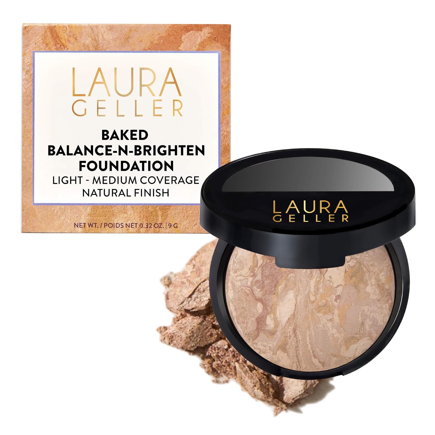 LAURA GELLER NEW YORK Award-Winning Baked Balance-n-Brighten Color Correcting Powder Foundation – Handmade in Italy – Buildable Coverage, Matte Finish – For Mature & Sensitive Skin – 02 Fair