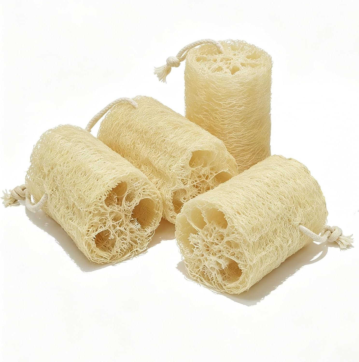 Natural Loofah Exfoliating Body Sponge Scrubber, Plant-Based Organic Loofa Luffa for Men & Women Skin Care Bath Shower Cleaning Back & Fac, Natural Sponges for Dishes (4″, 4Pack)