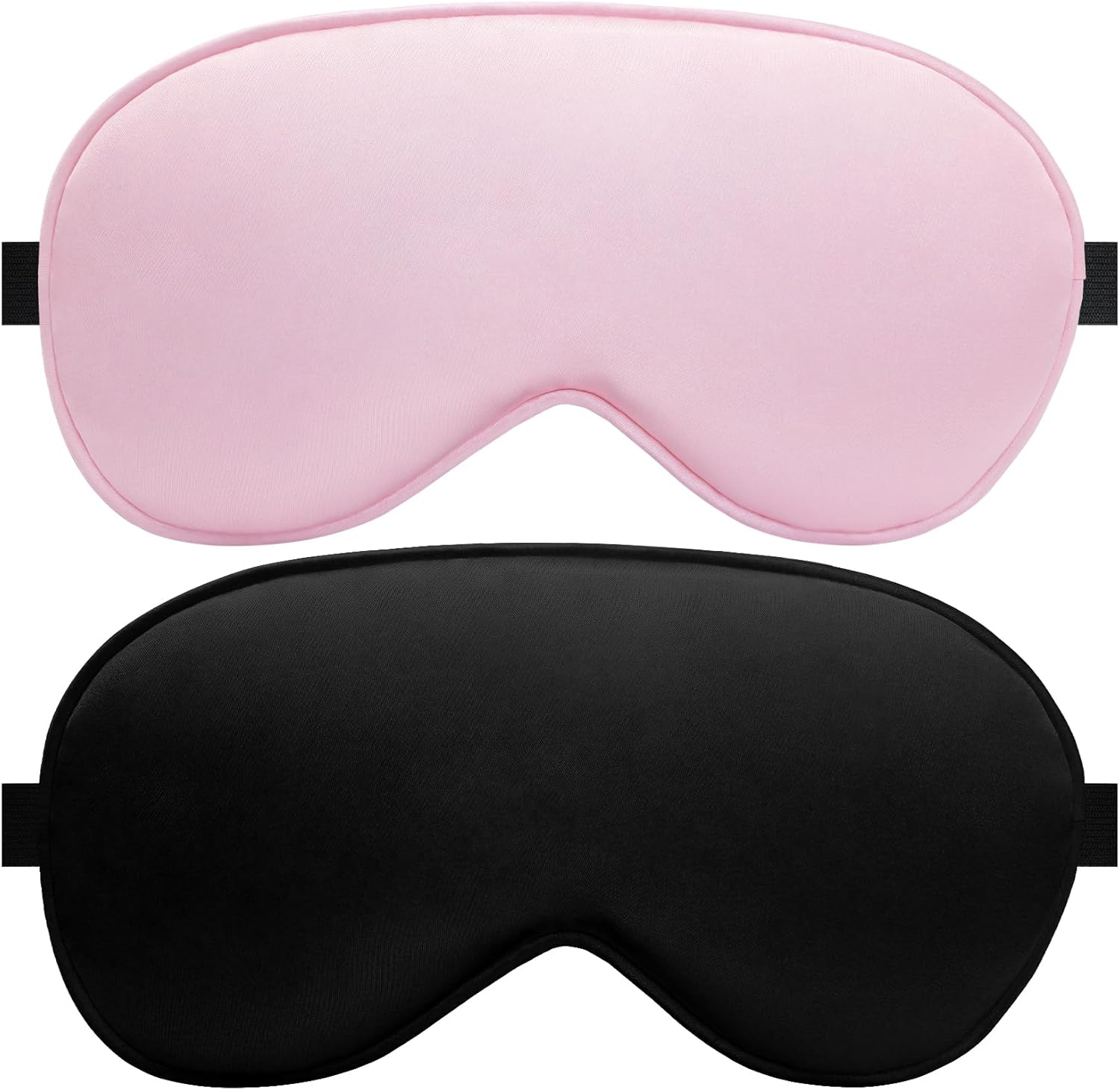 Flat Sleep Eye Mask for Men Women, Silk Sleep Mask for Side Sleeper, Travel Blackout Night Blindfold Eye Shade Cover with Adjustable Strap, Non-3D (Black & Pink)