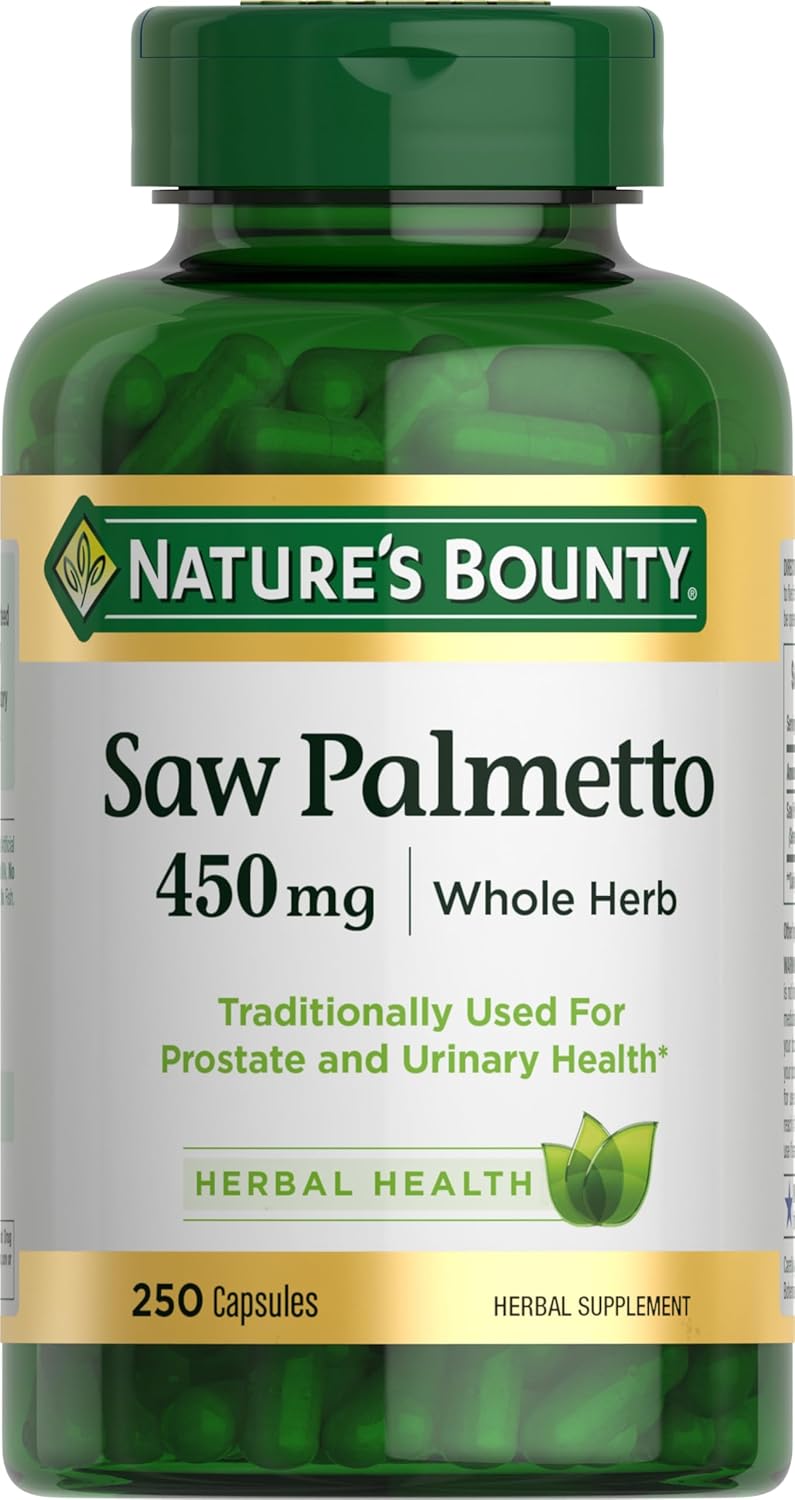 Nature’s Bounty Saw Palmetto Support for Prostate and Urinary Health, Herbal Health Supplement, 450mg, 250 Capsules