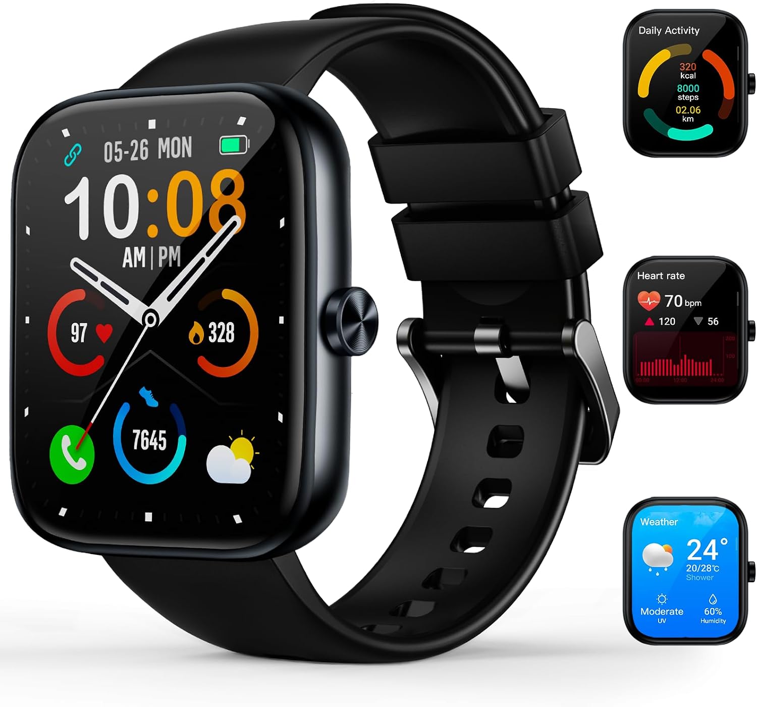 MFVLP Smart Watch for Men Women, 1.83″ HD Touchscreen Fitness Watch with Bluetooth Call&Message Notifications, 110+Sport Modes, 24/7 Heart Rate/Sleep Monitor, IP68 Waterproof for Android iOS, Black