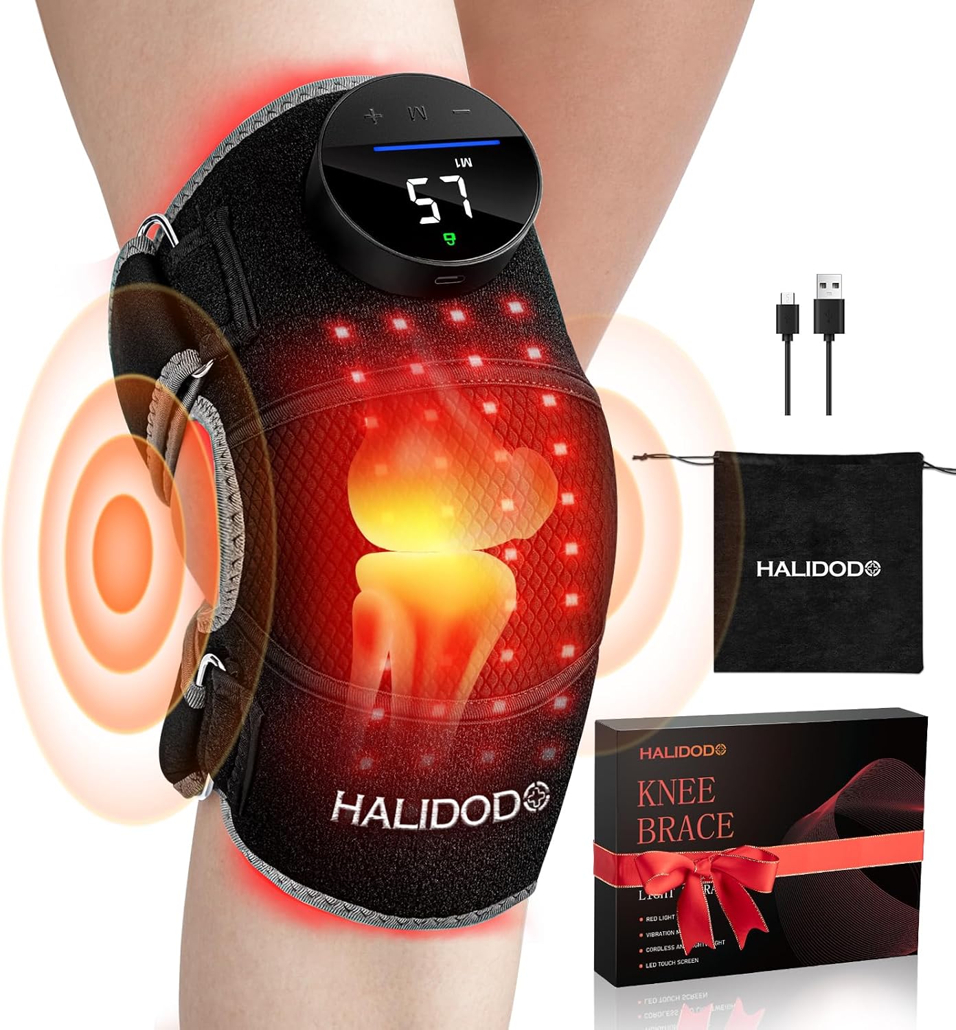Red Light Therapy & Vibration Massage Knee Brace – Wireless Rechargeable Controller, 660nm & 850nm Red Light Therapy Heated Device for Knee/Joint/Elbow/Shoulder.