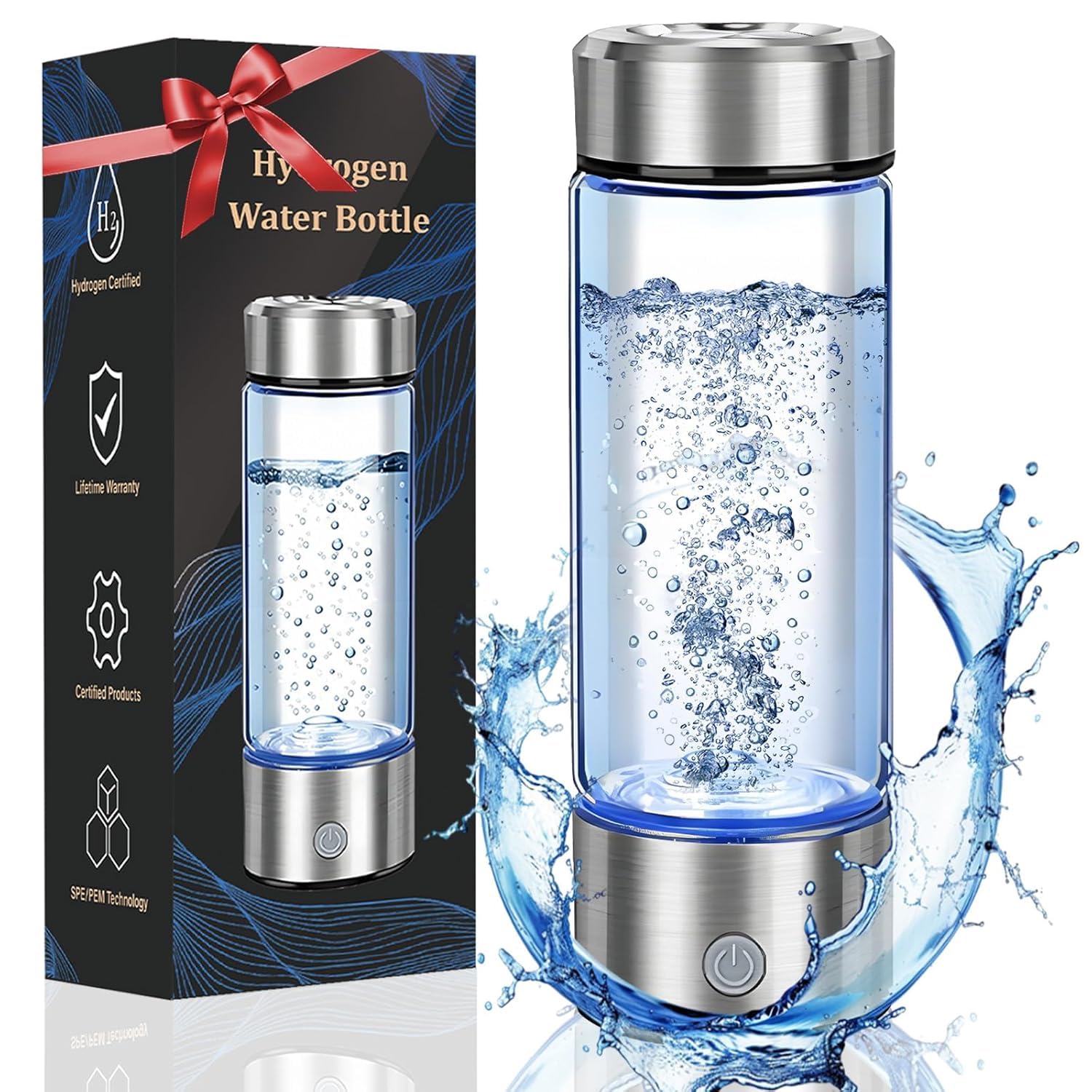 2026 Upgrade Hydrogen Water Bottle, Portable Hydrogen Water Ionizer Machine -SPE PEM Tech, Rechargeable Hydrogen Rich Water Glass Bottle for Travel, Gifts for Women, Gifts Idea