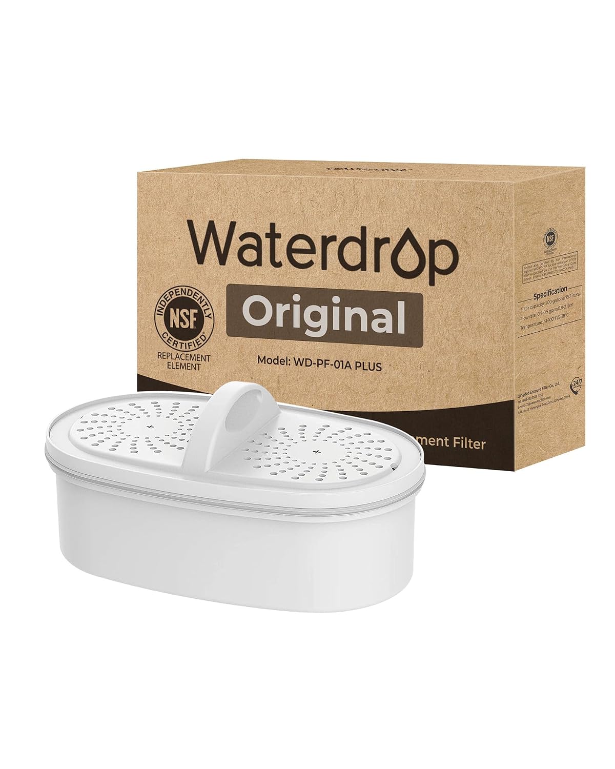[Original] Waterdrop PF-01A Water Filter Replacement for Waterdrop Pitcher and Dispenser Filtration System, NSF Certified, Reduces Lead, PFAS, PFOA/PFOS, Last Up to 3 Months or 200 Gallons, 1 Pack