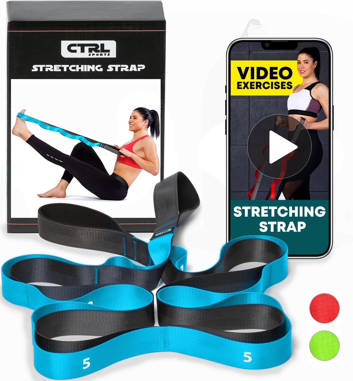 Stretching Strap with Loops – Non Elastic Stretch Band for Physical Therapy, Yoga Strap for Stretching Equipment, Stretch Bands for Exercise and Flexibility – Fascia, Hamstring & Leg Stretcher Belt