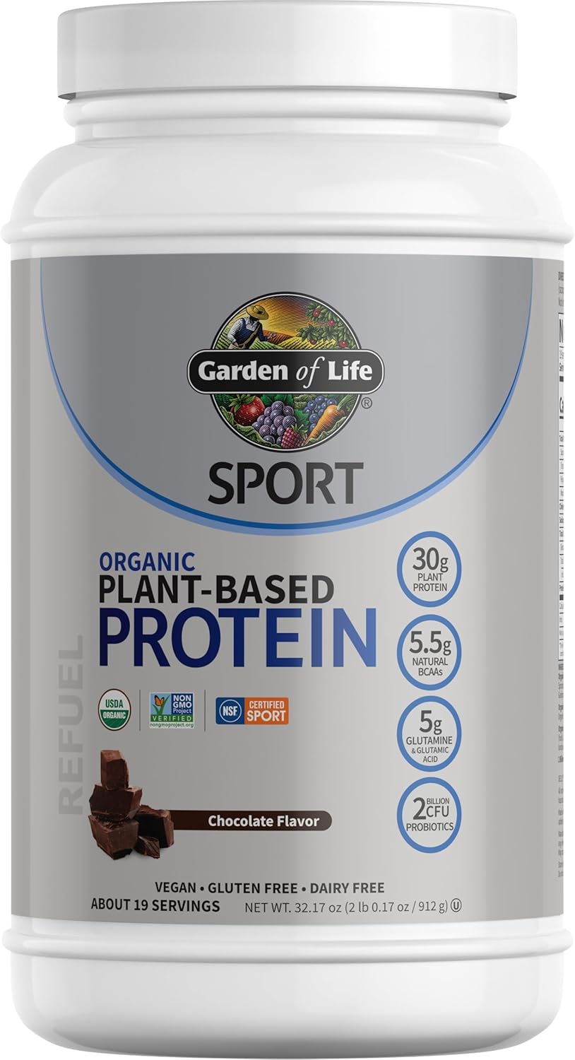 Garden of Life Sport Organic Vegan Protein Powder, Chocolate Flavor, 30g Plant-Based Protein with Probiotics for Digestive Health, Immune Support and Muscle Recovery, 19 Servings