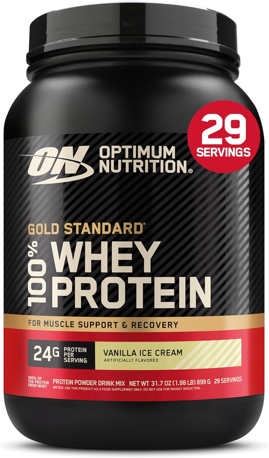 Optimum Nutrition Gold Standard 100% Whey Protein Powder, Vanilla Ice Cream, 2 Pound (Packaging May Vary)