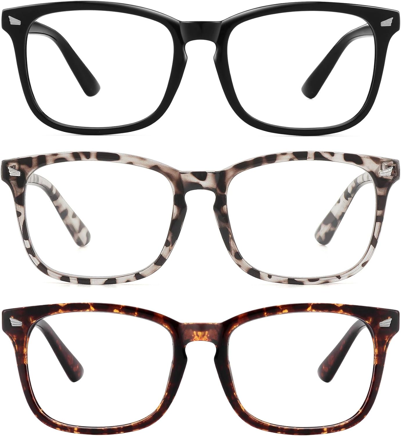 MEETSUN Blue Light Blocking Glasses, Anti Eye Strain Headache (Sleep Better),Computer Reading Glasses UV400 Transparent Lens (Black+Leopard+Tortoise, 53)