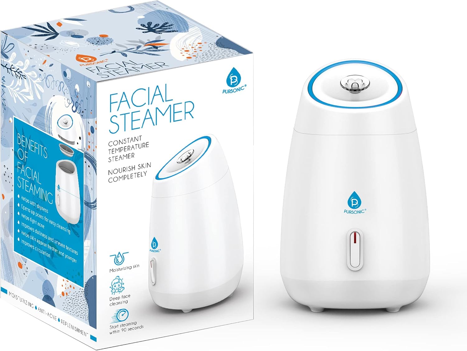 Pursonic White Facial Steamer – Face Steamer for Facial Deep Cleaning Tighten Skin – Daily Hydration for Unclogging Pores & Moisturizing Skin