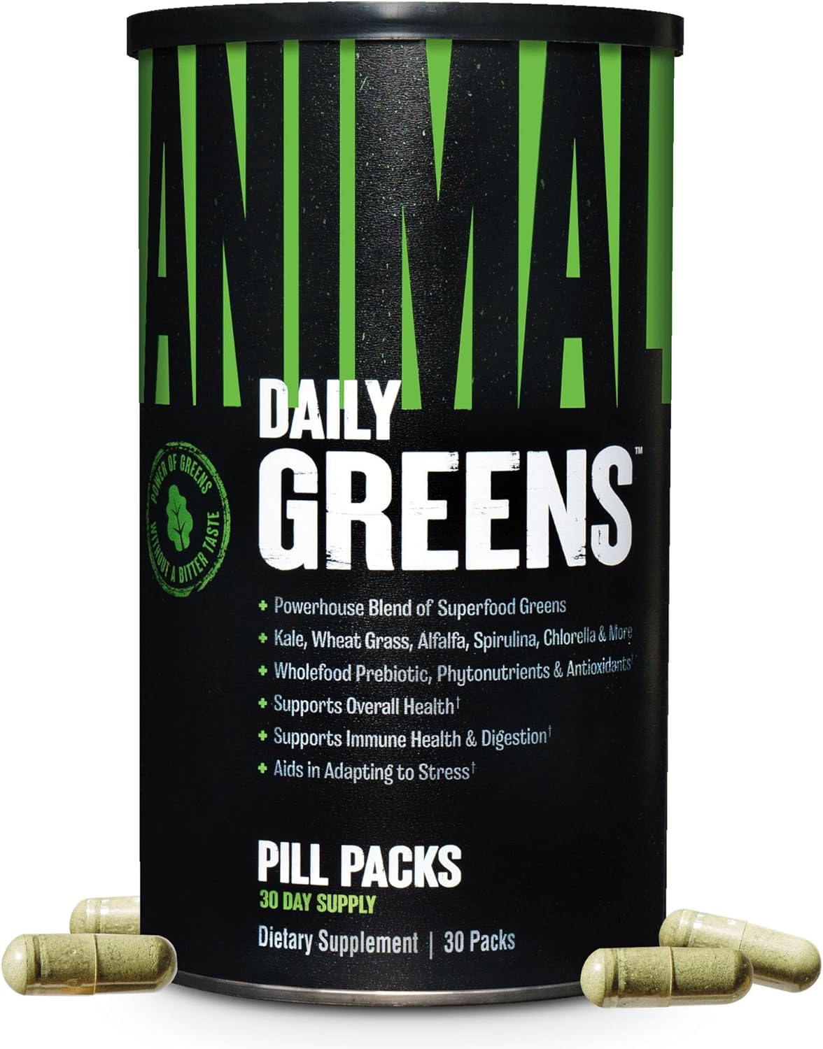 Animal Daily Greens Pill Packs – Kale, Wheat Grass, Alfalfa & More – Convenient Prebiotic Superfood Blend for Superior Digestion, Gut Health, and Immunity for Men & Women – 30 Day Supply