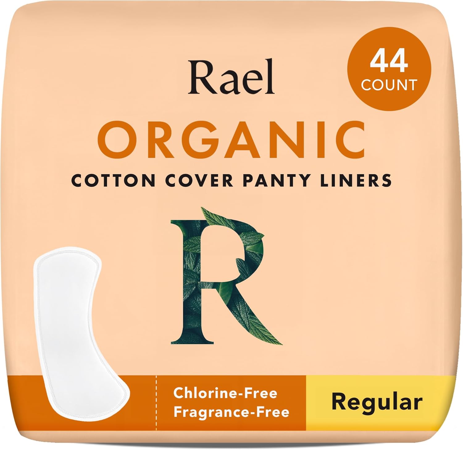 Rael Panty Liners for Women, Organic Cotton Cover – Regular Pantiliners, Light Absorbency, Unscented, Chlorine Free (Regular, 44 Count)