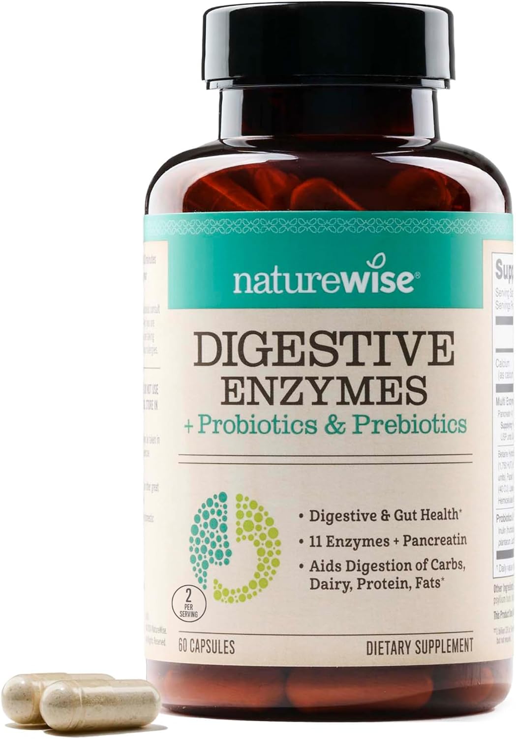 NatureWise Digestive Enzymes – Multi Enzymes with Probiotics + Prebiotics – Post Mealtime Comfort & Bloating Support + Aids Digestion and Gut Health – Soy-Free, Non-GMO – 60 Capsules[1-Month Supply]