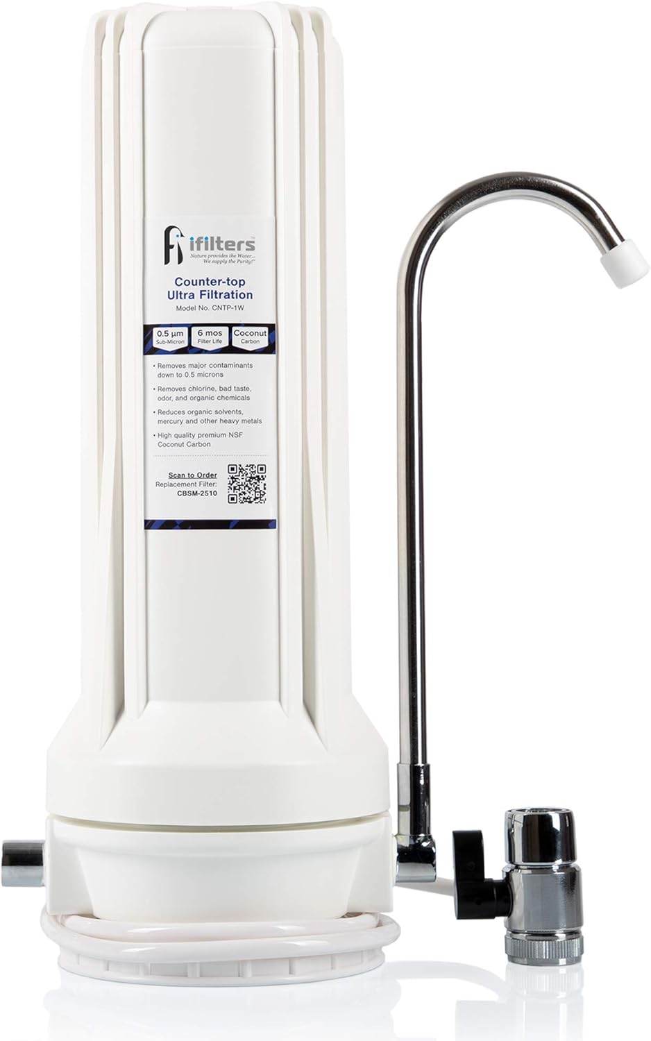 Countertop Ultra Drinking Water Filter for VOCs Cysts Pesticides Herbicides Chlorine Taste & Odor – White