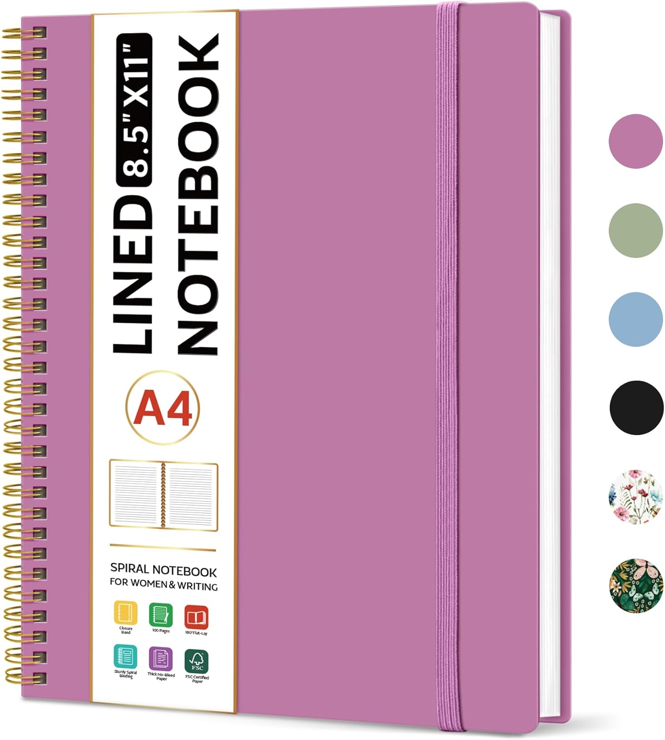 Taja Spiral Lined Notebook, 8.5″x11″ Notebooks for Work, Large A4 Journal for Women & Men, College Ruled Journaling Notebook for Writing, Plastic Cover Spiral Journal, Purple