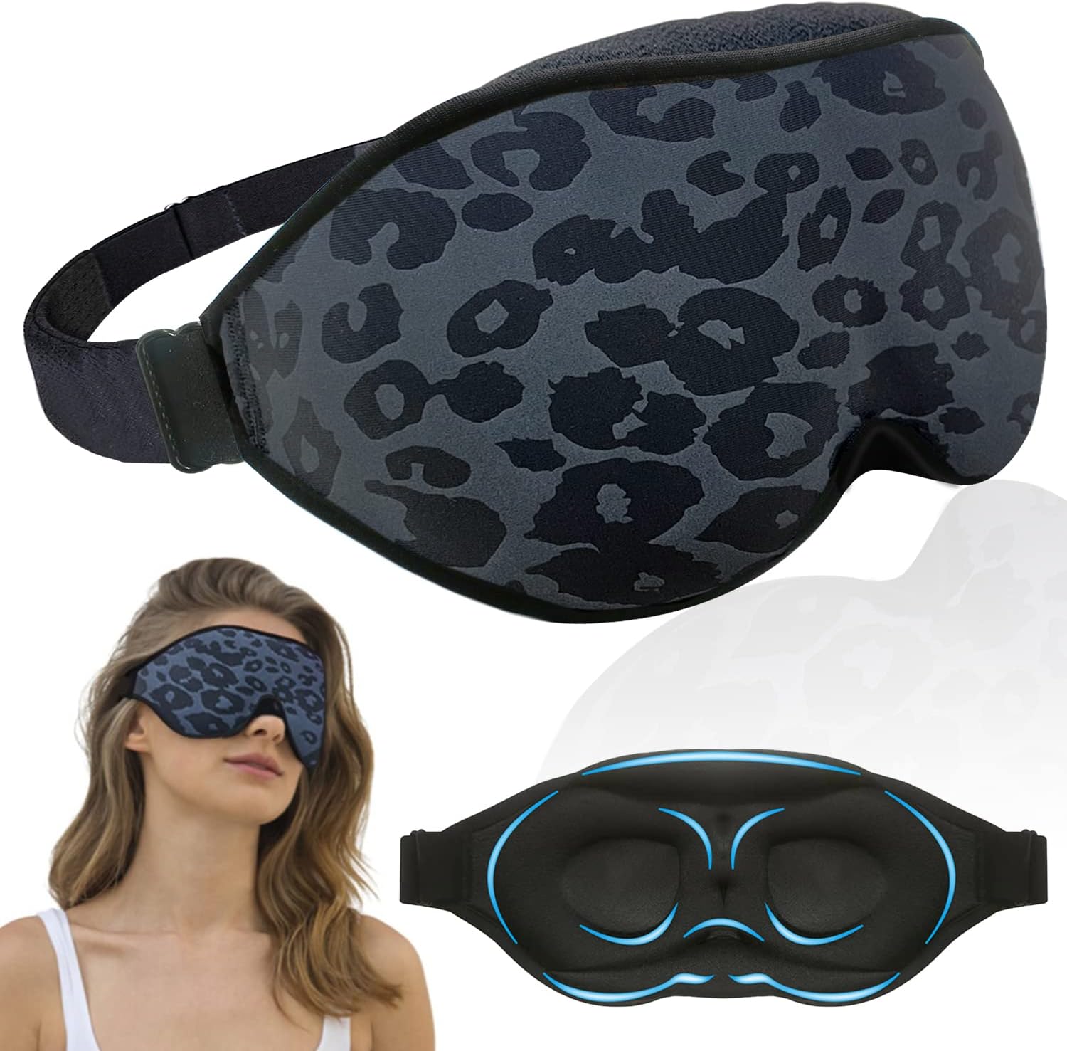 Fashion Sleep Mask, Sleeping Mask for Women, 100% Blackout Eye Mask, Soft Covering Strong Light, Suitable for Travel/Yoga/Nap (Leopard Print)