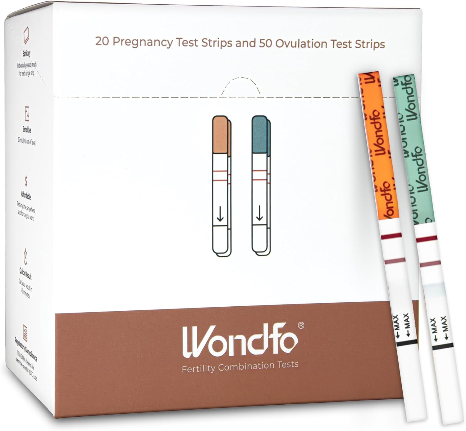 Wondfo 50 Ovulation Test Strips and 20 Pregnancy Test Strips Kit – Rapid Test Detection for Home Self-Checking (50 LH + 20 HCG)
