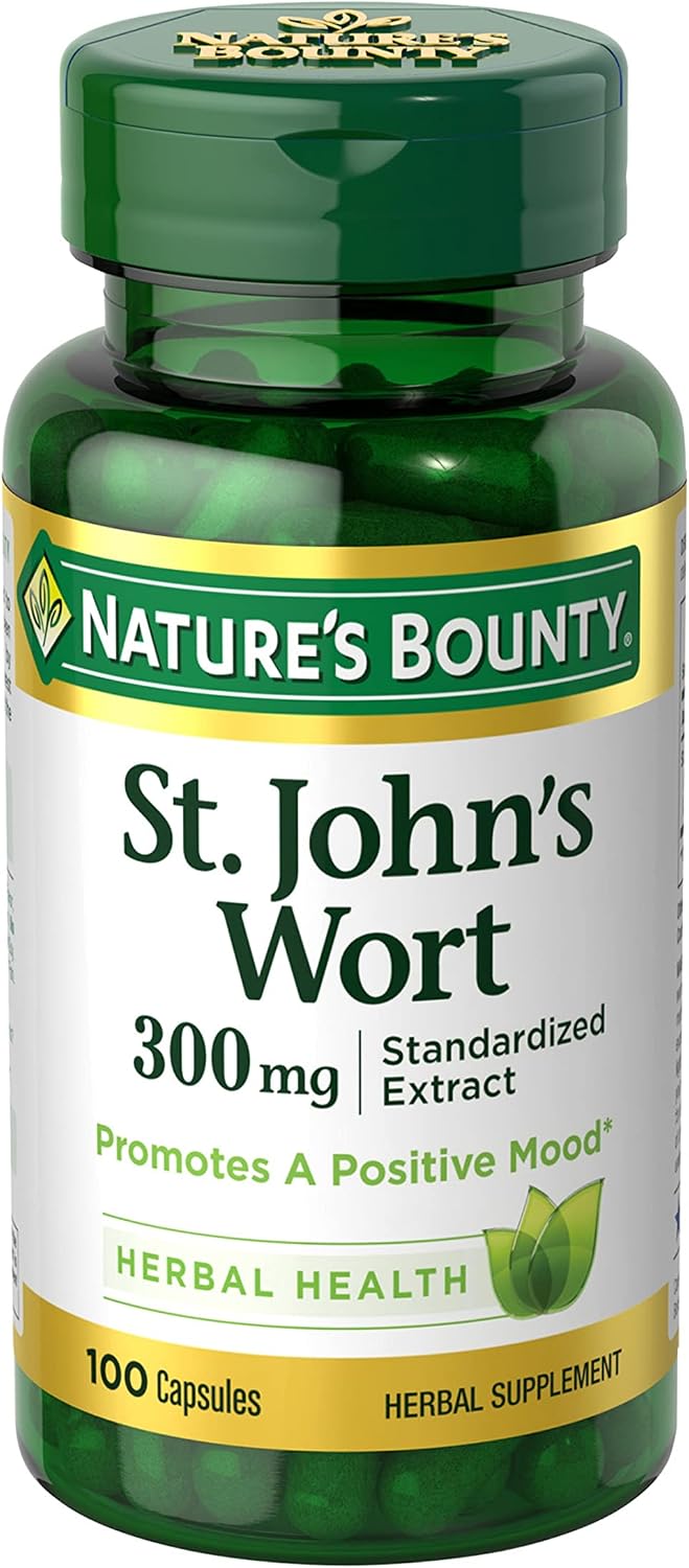 Nature’s Bounty St. John’s Wort 300mg Capsules, Herbal Health Supplement, Promotes a Positive Mood, 100 Capsules