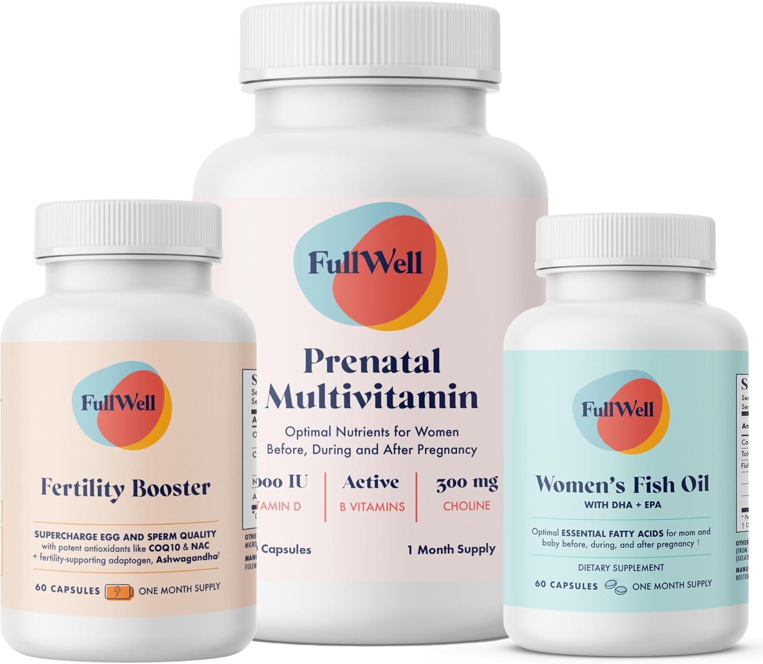 FullWell Women’s Fertility Trio – Conception Support for Women – Includes Fertility Booster, Prenatal Multivitamin & Fish Oil – Supports Egg Health – CoQ10 & Ashwagandha – 30 Servings