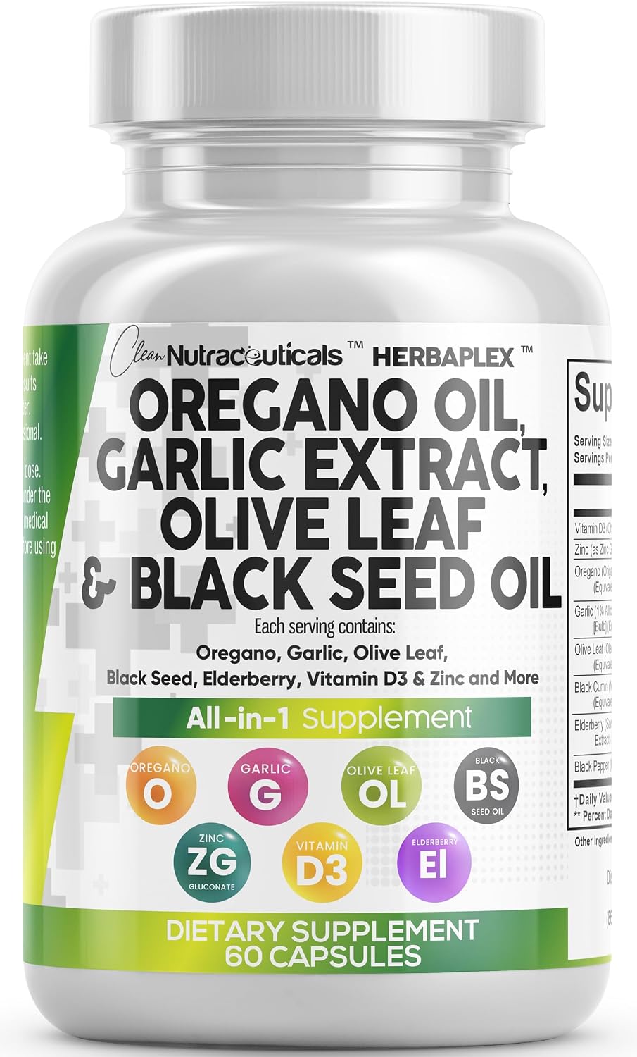 Clean Nutra Oregano Oil with Black Seed Oil Garlic Olive Leaf Extract – Oil of Oregano Capsules Immune Support Carvacrol & Thymoquinone Supplement for Women and Men + Elderberry Vitamin D3 & Zinc