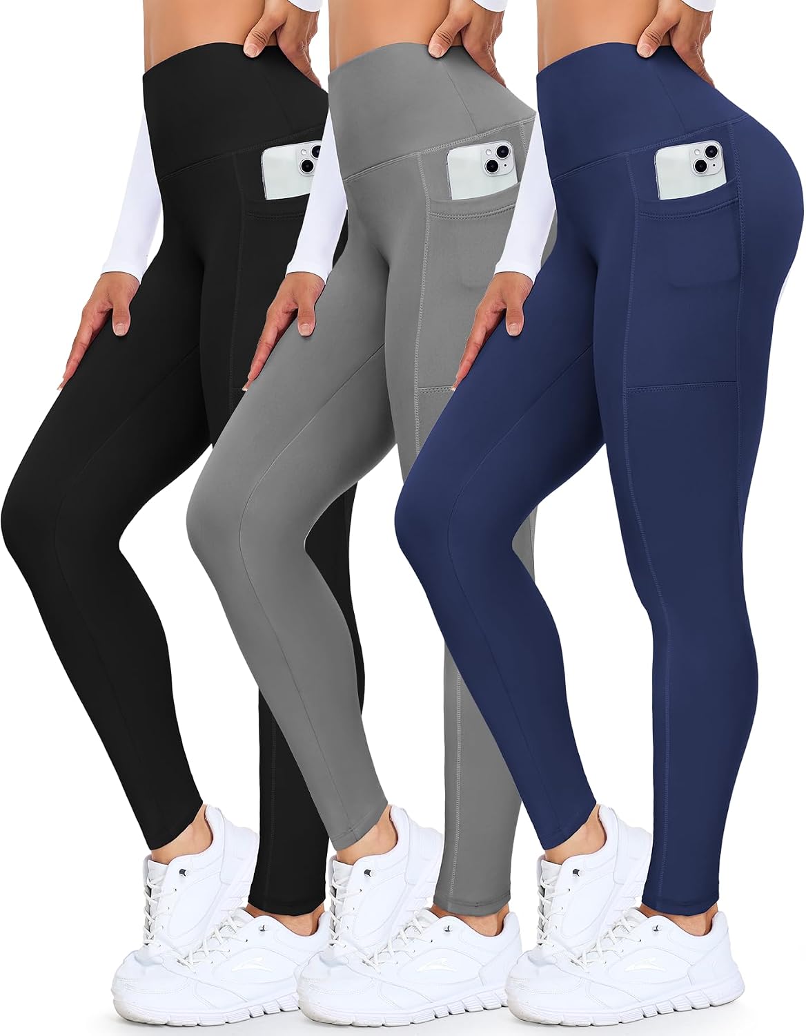 3 Pack Leggings for Women, High Waisted Tummy Control No See-Through Yoga Pants for Workout Running