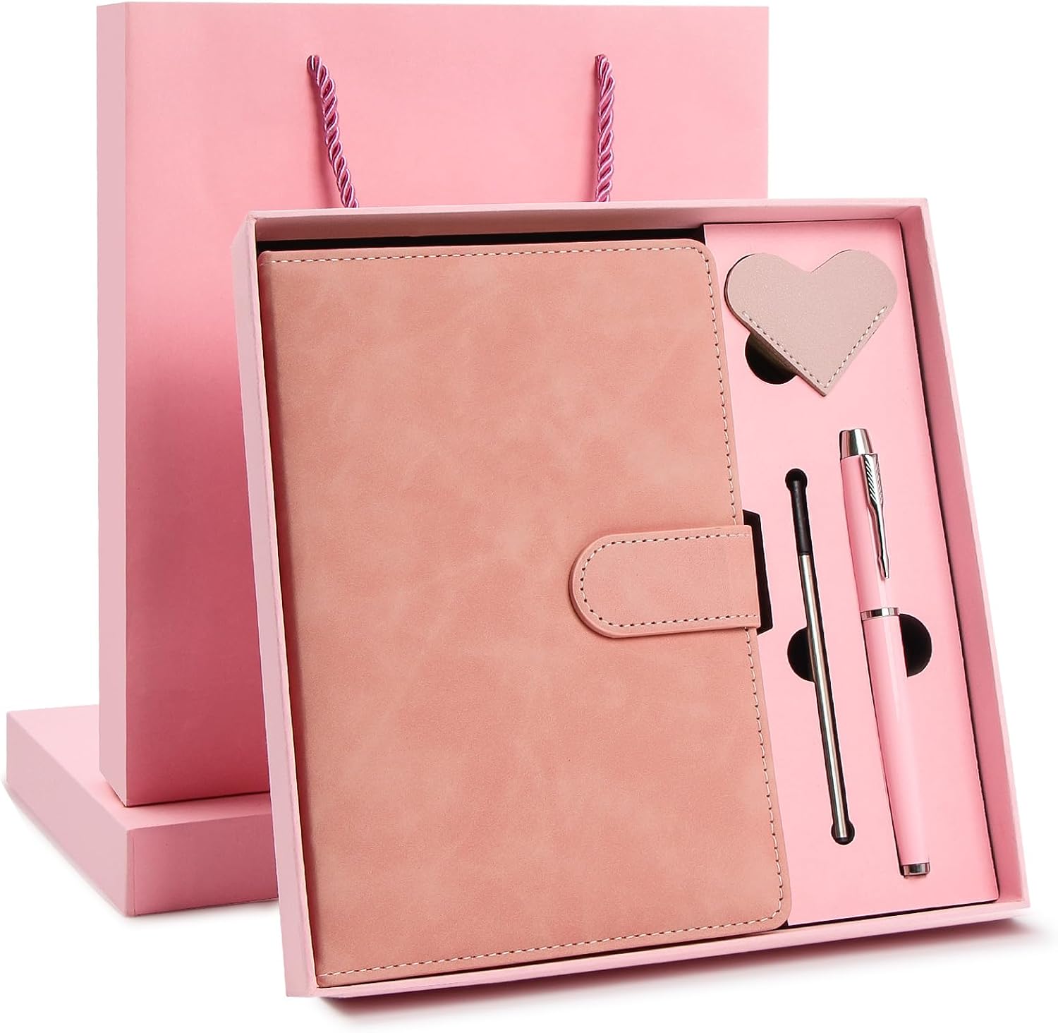 A5 Leather Journal for Women Men, Hardcover Notebook Set with Pen, Pink | 360 Pages 100GSM Lined Paper, Includes 6 Heart Bookmarks, Gift Box & Bag. Birthday, Graduation, Christmas, Appreciation Gifts