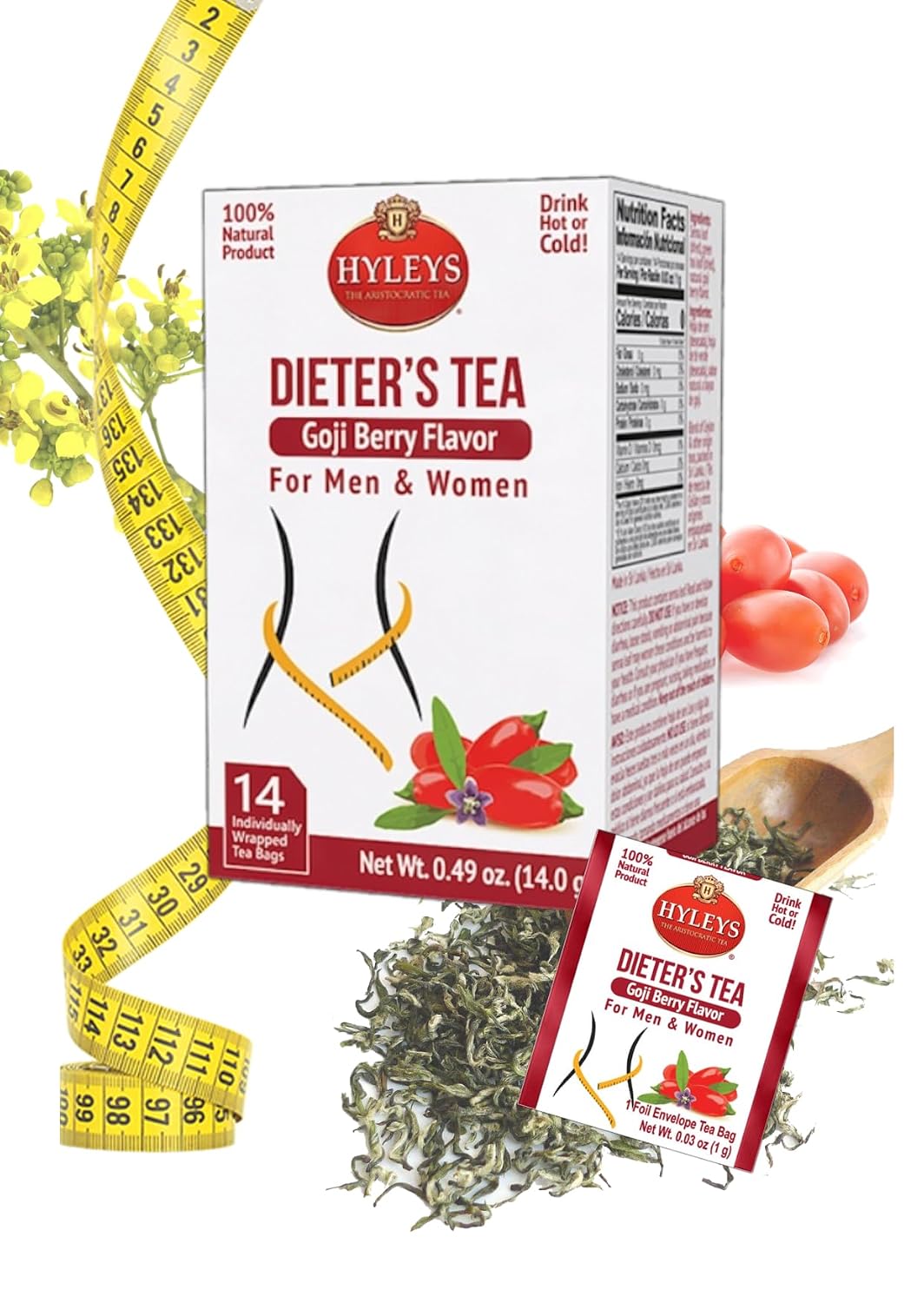 Hyleys Dieter’s Tea with Goji Berry Flavor – 14 Tea Bags – Slimming Weight Loss Detox Cleanse Tea