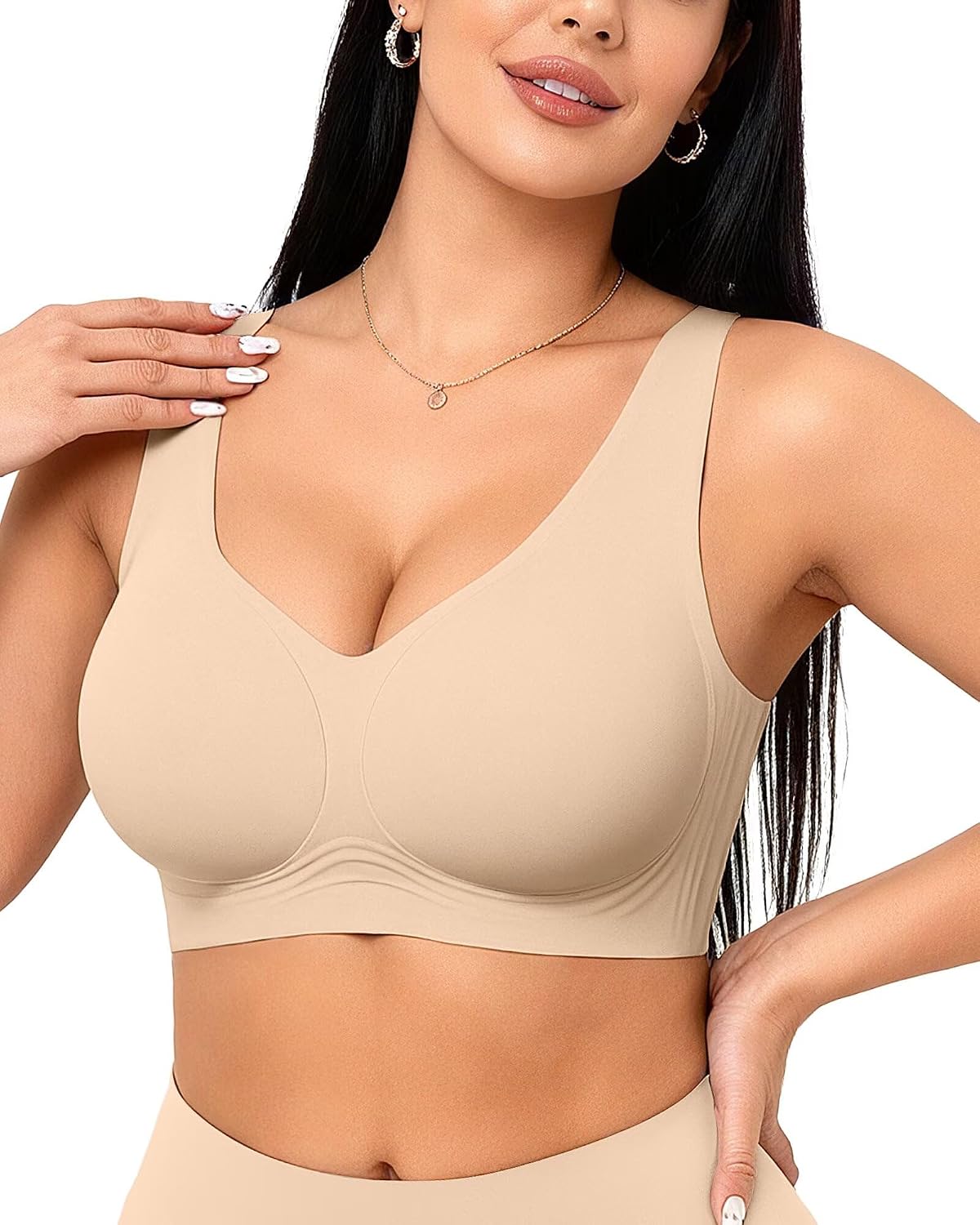 Vertvie Wireless Jelly Bras for Women Seamless No Underwire Push Up Bra Supportive Full Coverage Older Sport T-Shirt Bralette
