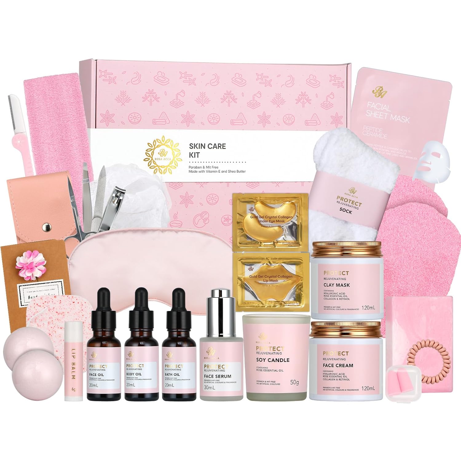 Gifts for Women, Birthday Gift for Women, 30pcs Rose Facial Skin Care Gifts Set, Thinking of You Gift, Spa Gifts Basket Set, Get Well Soon Gifts, Birthday, Christmas, Anniversary, Mothers Day, Wife