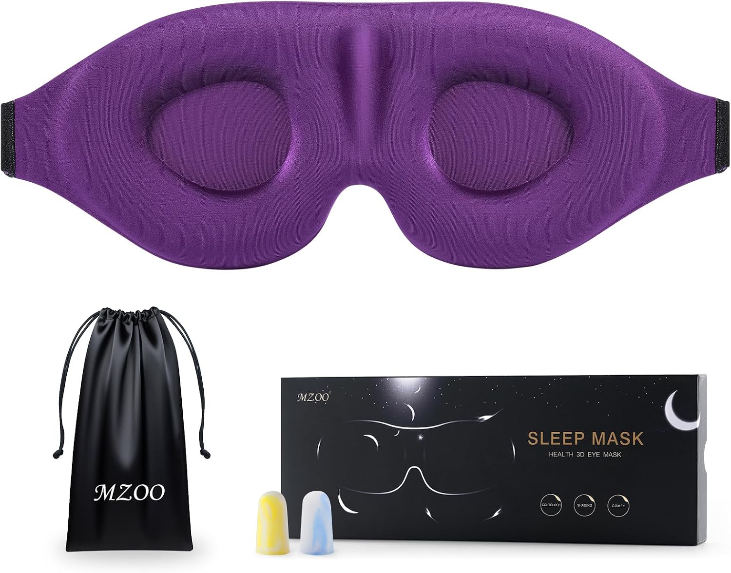 MZOO Luxury Sleep Eye Mask for Side Sleeper Men Women, Zero Eye Pressure 3D Sleeping Mask, Light Blocking Patented Design Night Blindfold, Soft Eye Shade Cover for Travel, Purple