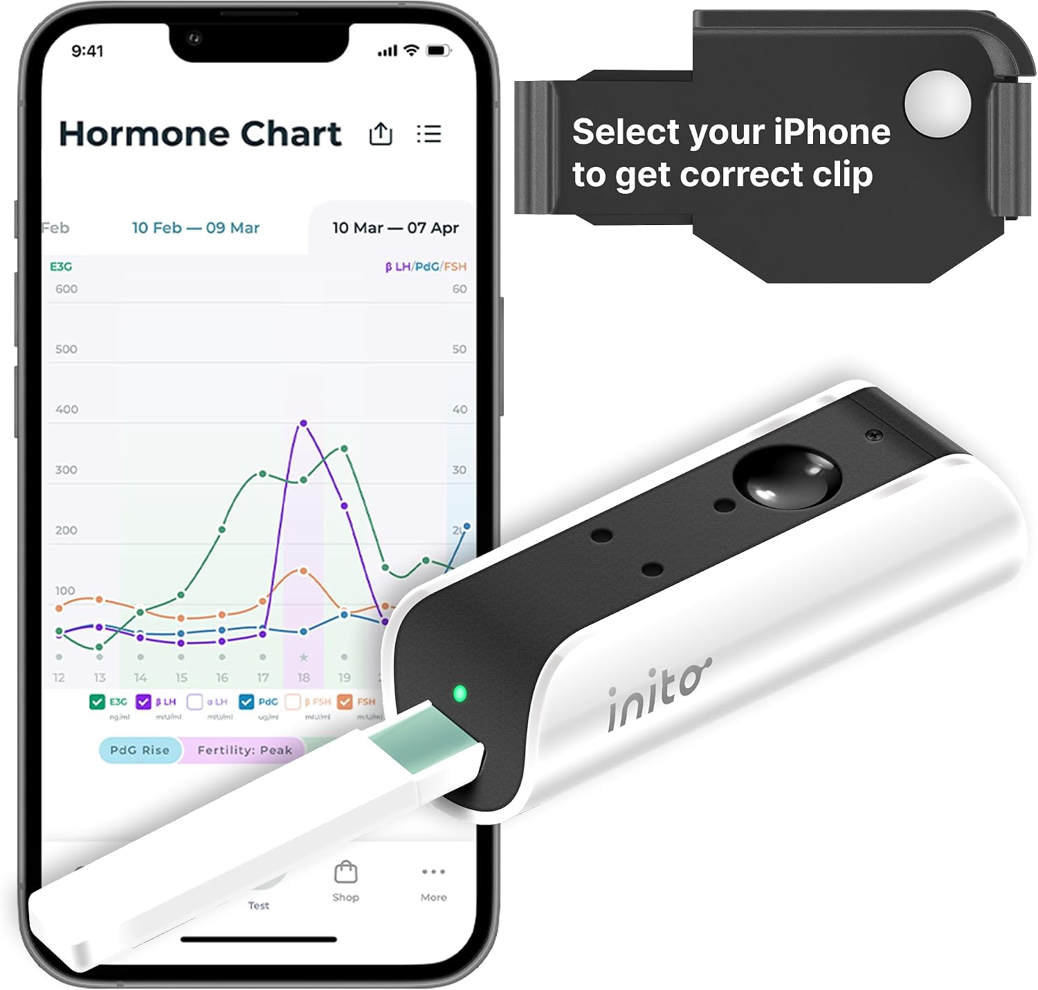 Inito Fertility Monitor & Hormone Tracker for Women | Estrogen, LH, PdG (Urine Metabolite of progesterone), FSH | Track and Confirm Ovulation | Includes 15 Strips (Compatible with iPhone 15 Pro)