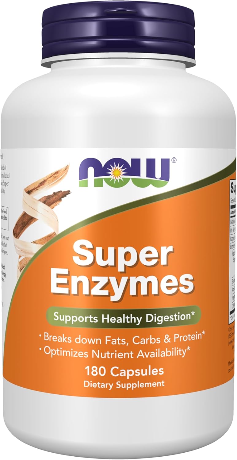 NOW Foods Supplements, Super Enzymes, Formulated with Bromelain, Ox Bile, Pancreatin and Papain,180 Capsules