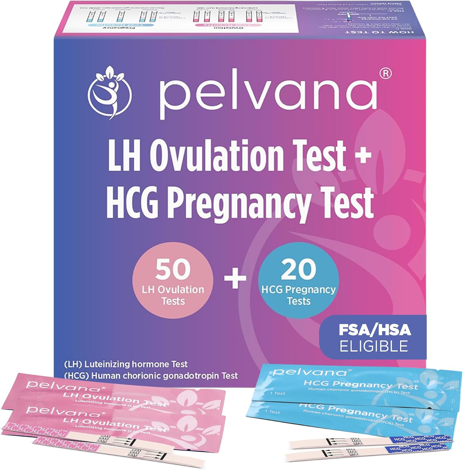 Pelvana Pregnancy and Ovulation Test Strips Combo Kit – 50 LH Fertility Test Strips + 20 Pregnancy HCG Checker Kits – Identify Your Peak Fertility Days – Easy at Home Ovulation Tests (70 Piece Kit)